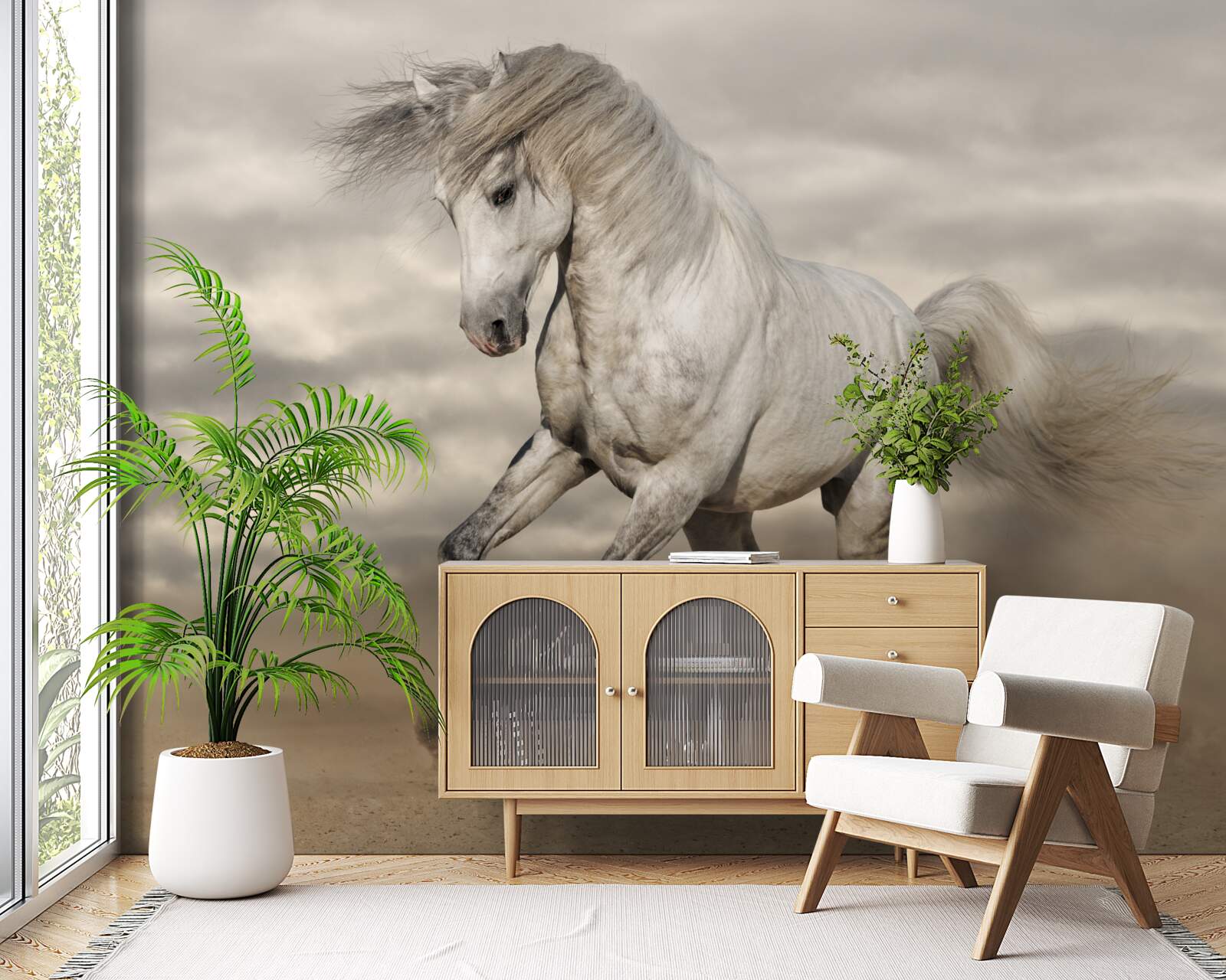 Fototapeta bieg zatrzymuje się przy białym koniu