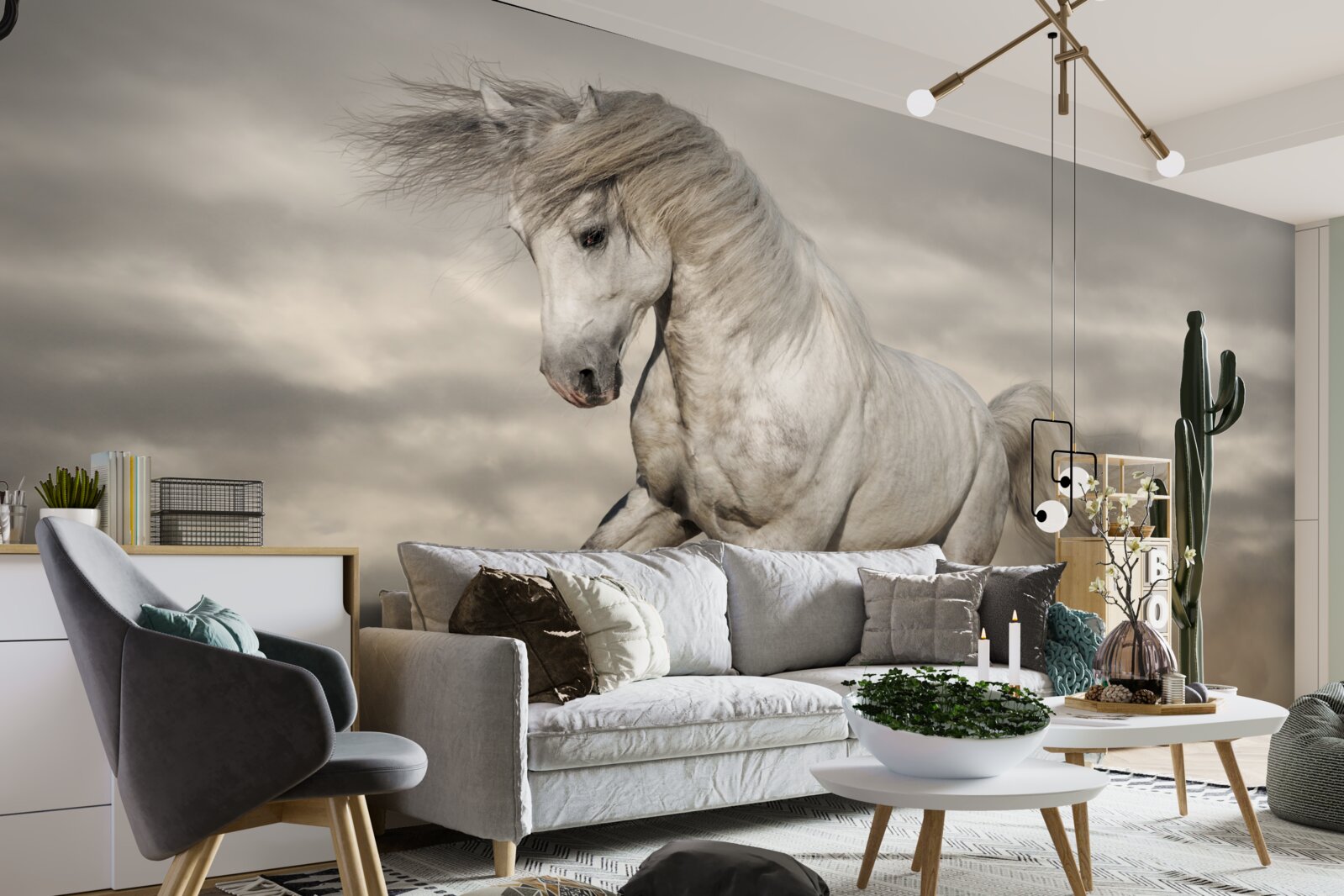 Fototapeta bieg zatrzymuje się przy białym koniu