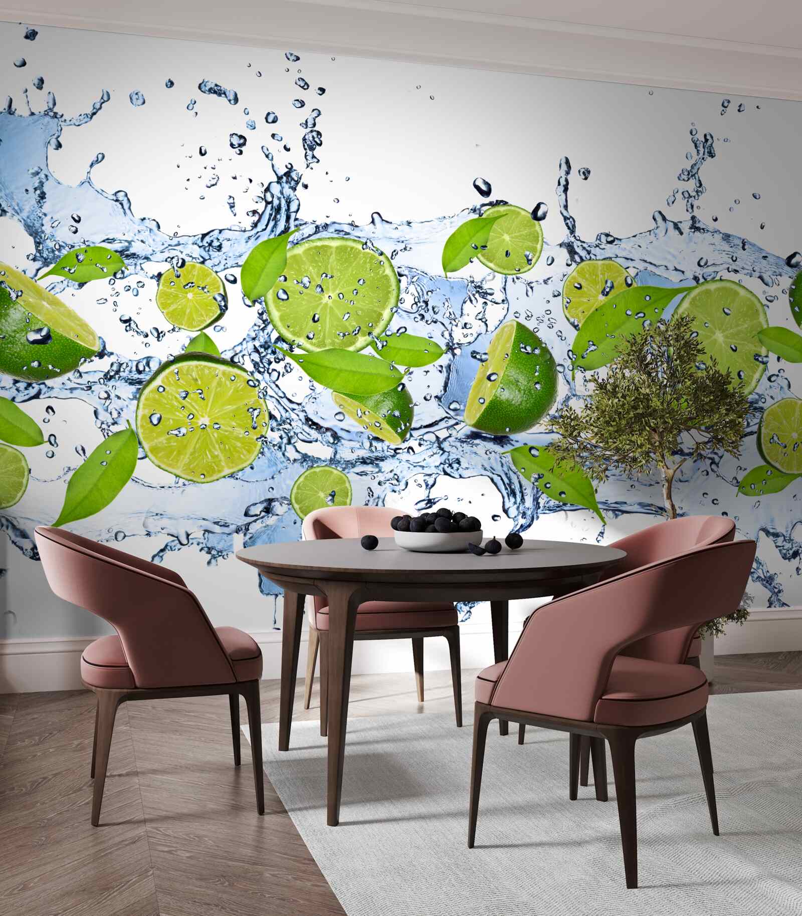 Fototapeta limonki pokrojone w plasterki i zanurzone w wodzie