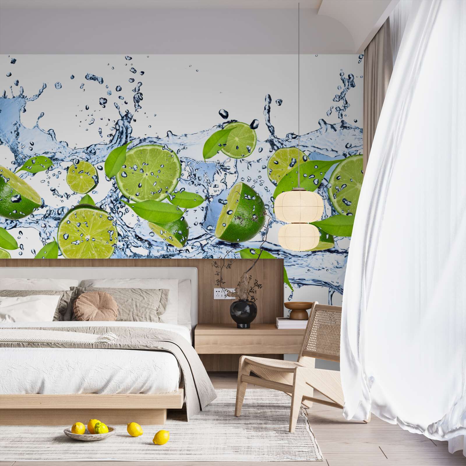 Fototapeta limonki pokrojone w plasterki i zanurzone w wodzie