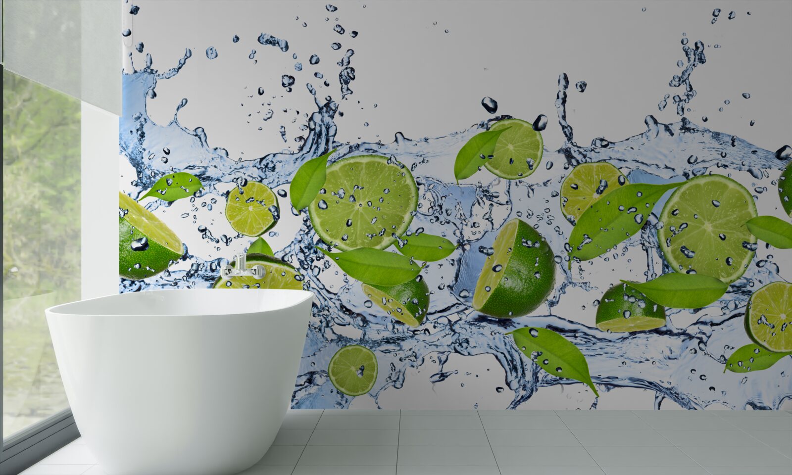 Fototapeta limonki pokrojone w plasterki i zanurzone w wodzie
