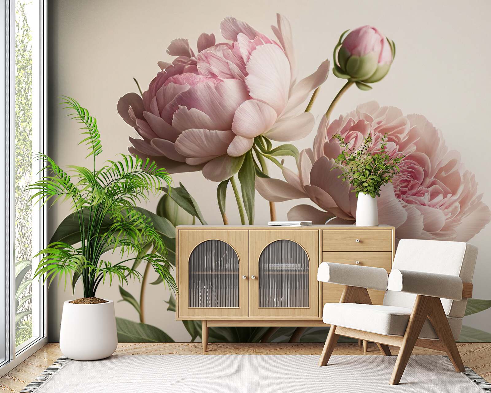 Fototapeta zestaw jasnych piwonii