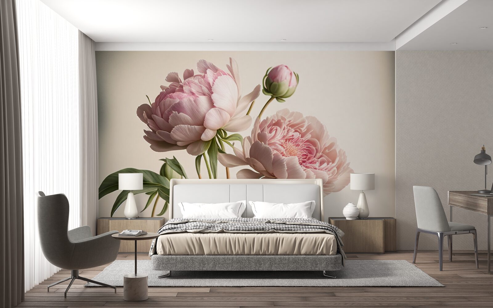 Fototapeta zestaw jasnych piwonii