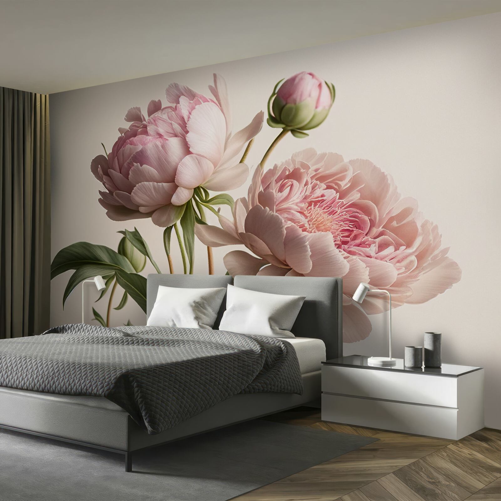 Fototapeta zestaw jasnych piwonii