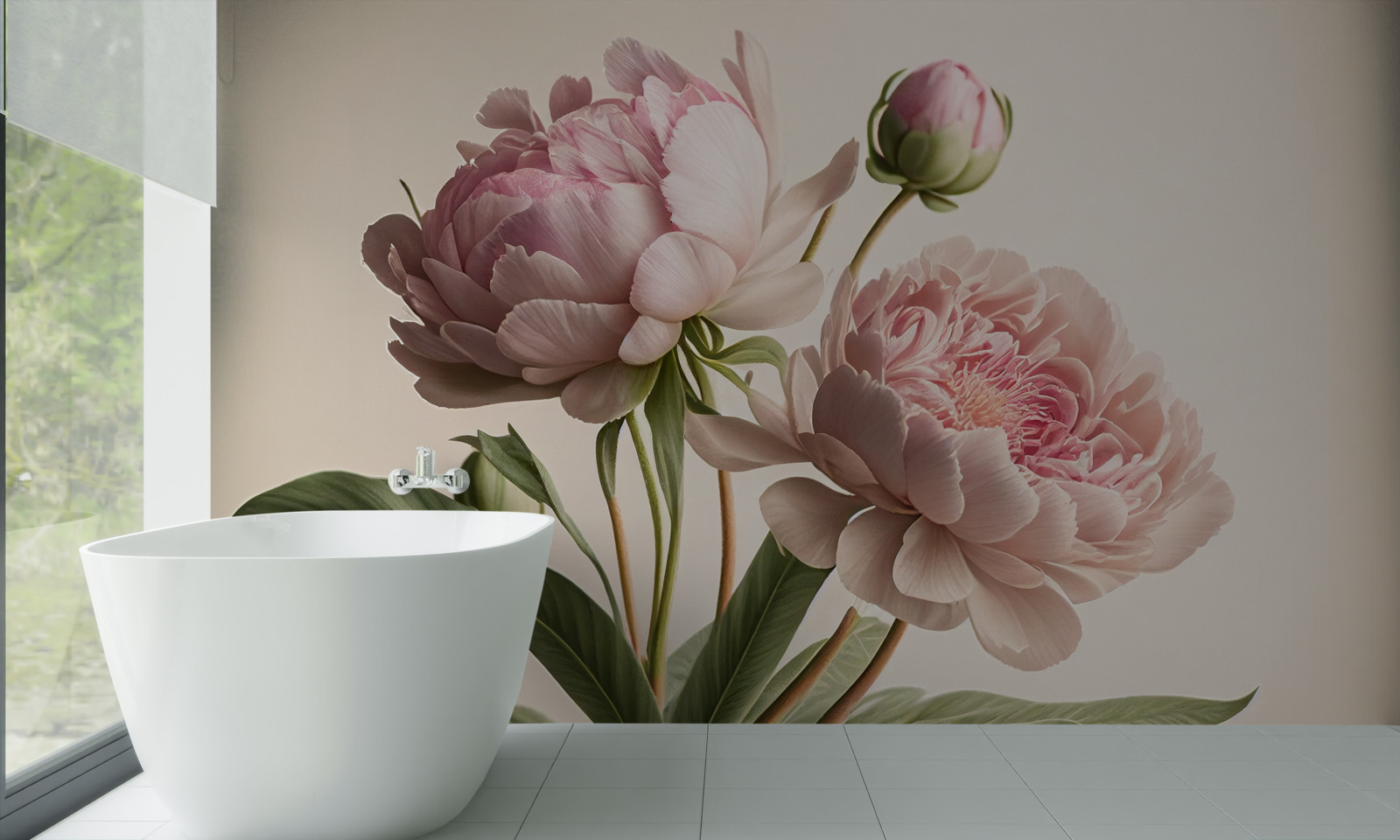 Fototapeta zestaw jasnych piwonii