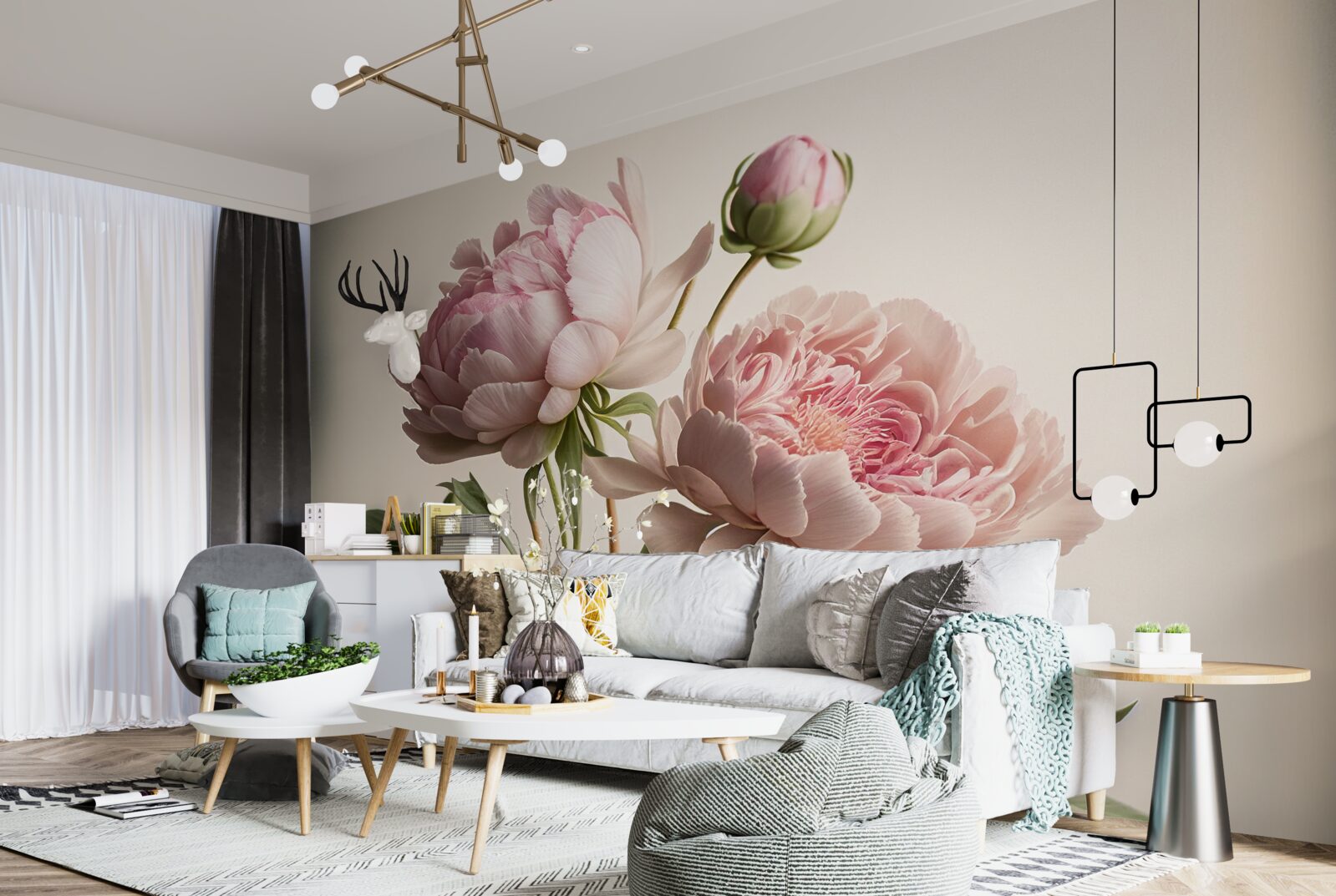 Fototapeta zestaw jasnych piwonii