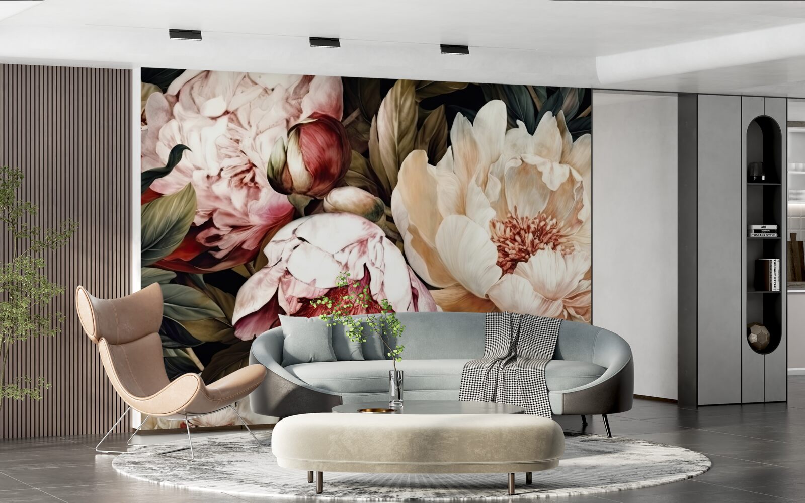 Fototapeta duże kwiaty z białymi pąkami