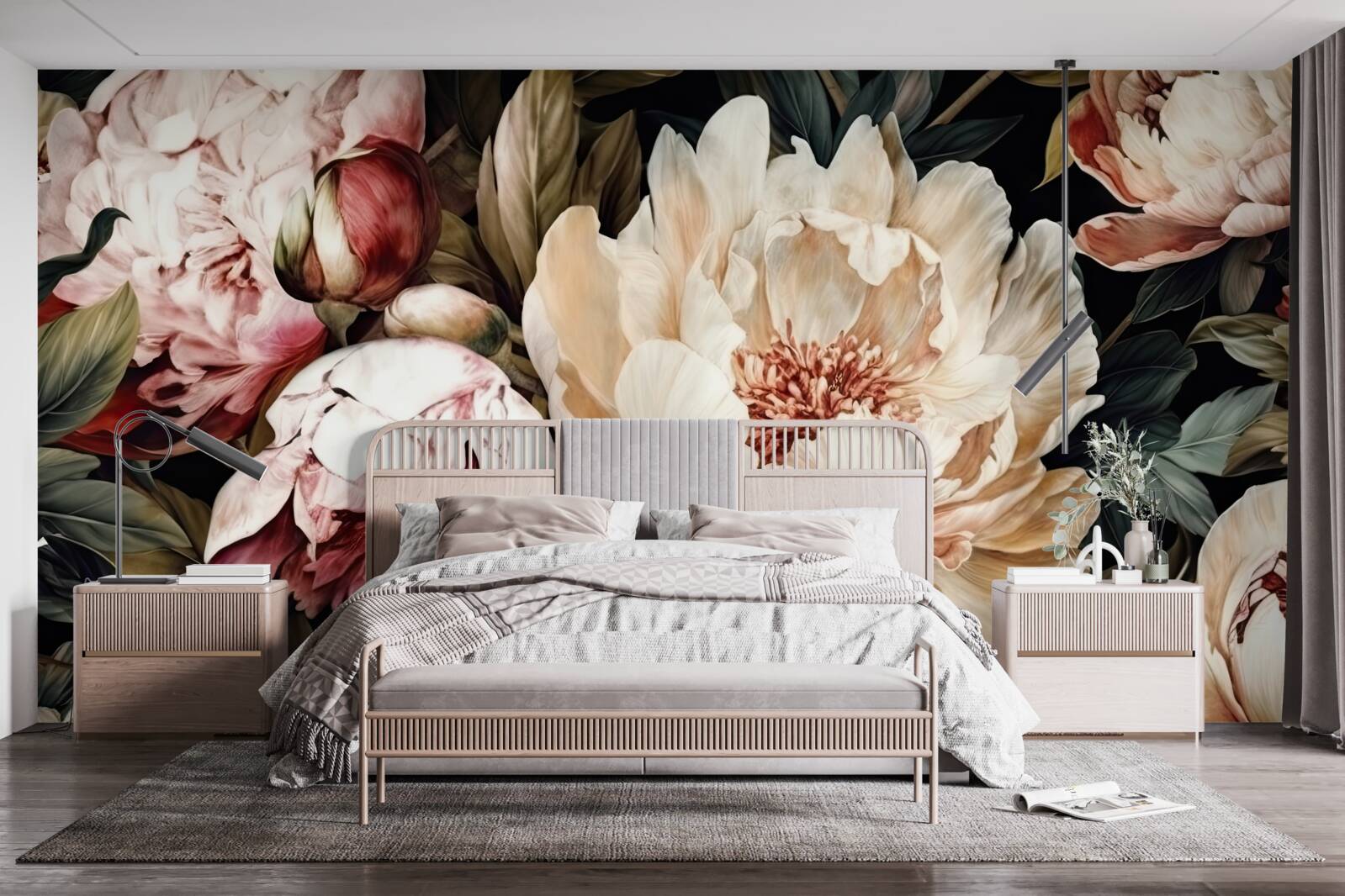 Fototapeta duże kwiaty z białymi pąkami