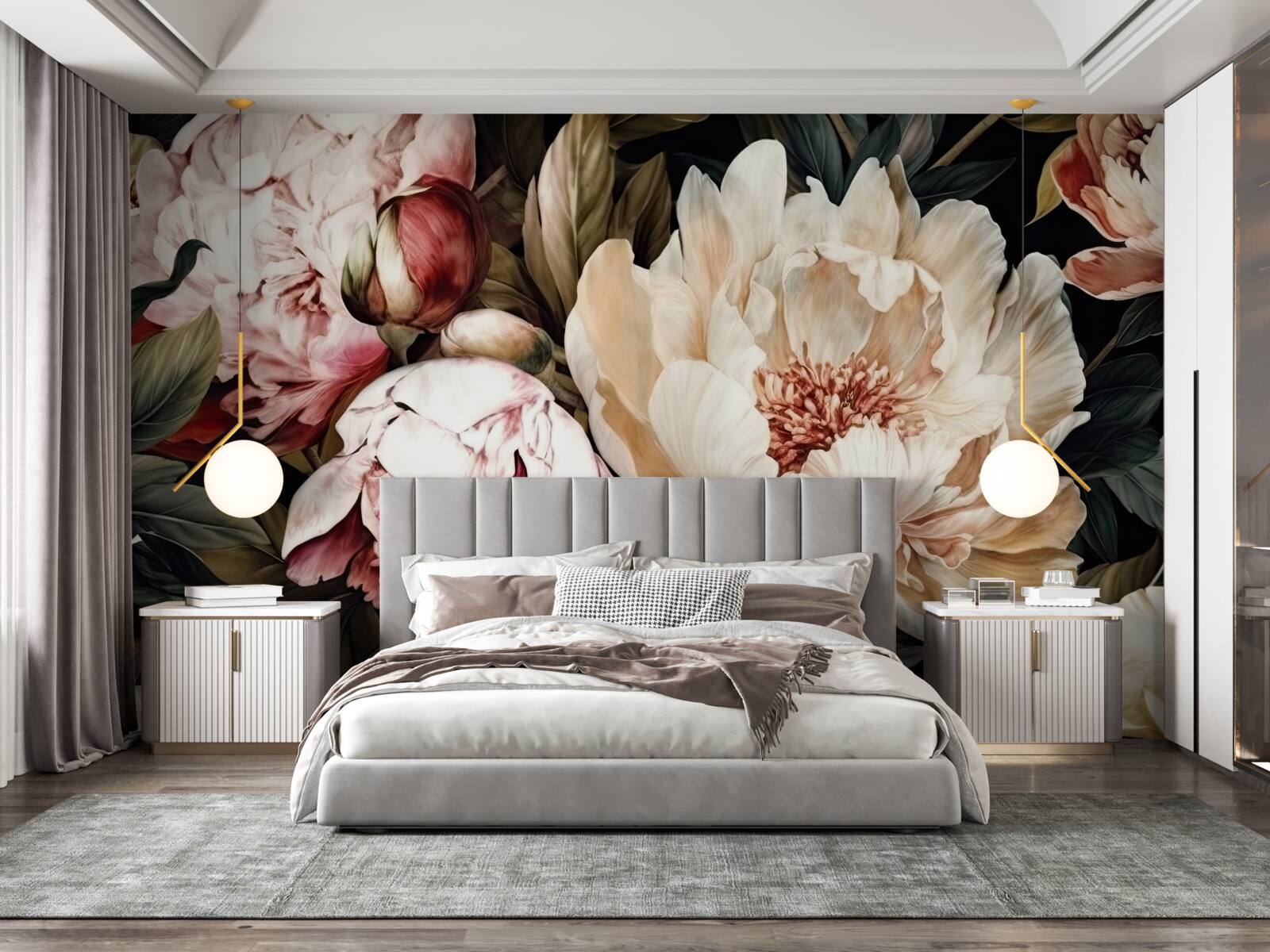 Fototapeta duże kwiaty z białymi pąkami