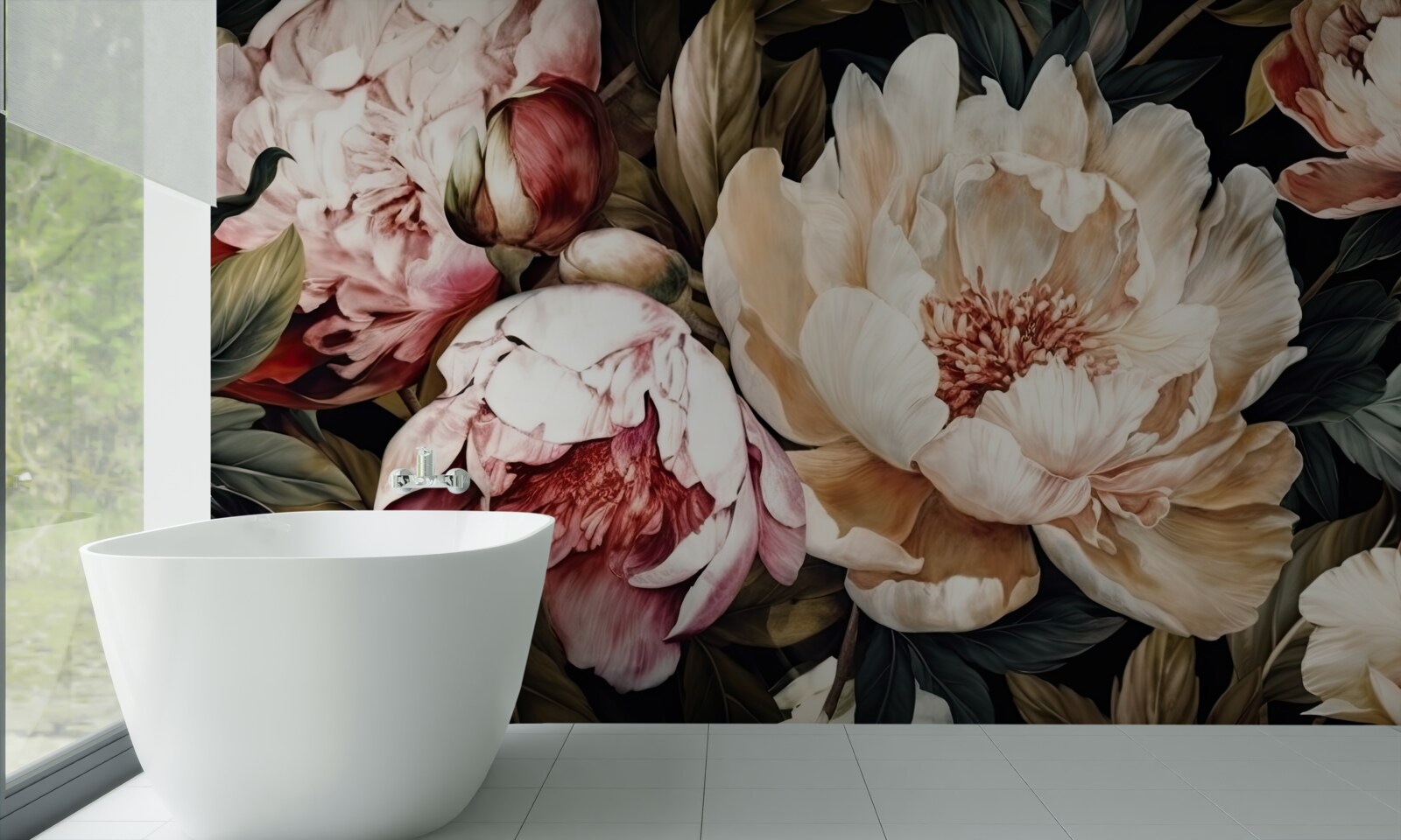 Fototapeta duże kwiaty z białymi pąkami