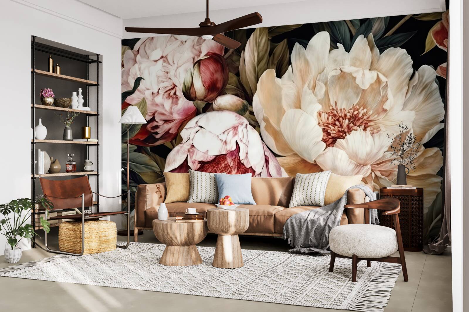 Fototapeta duże kwiaty z białymi pąkami