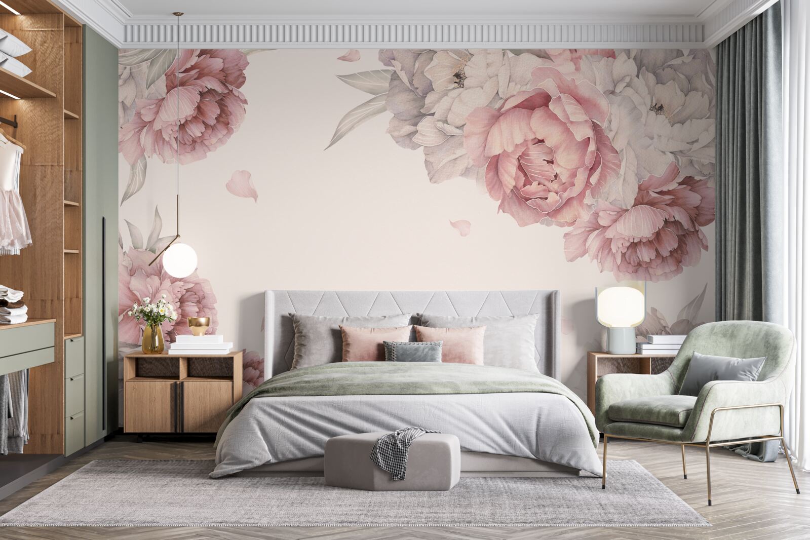 Fototapeta duże gałęzie różowych piwonii