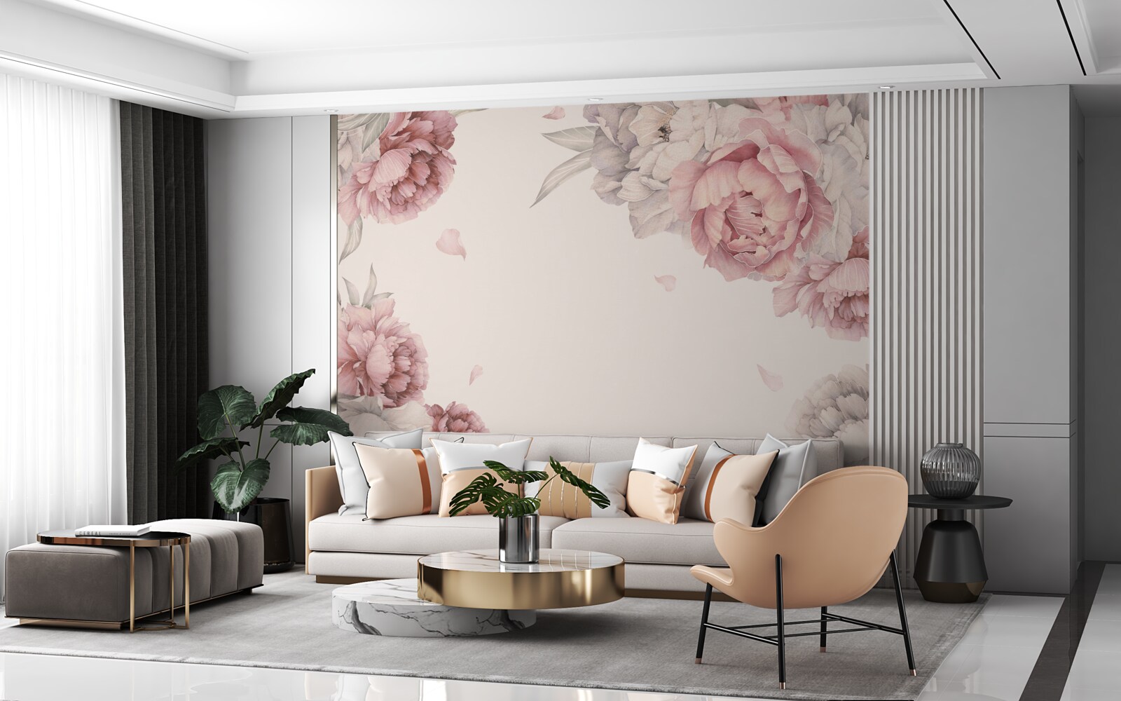 Fototapeta duże gałęzie różowych piwonii