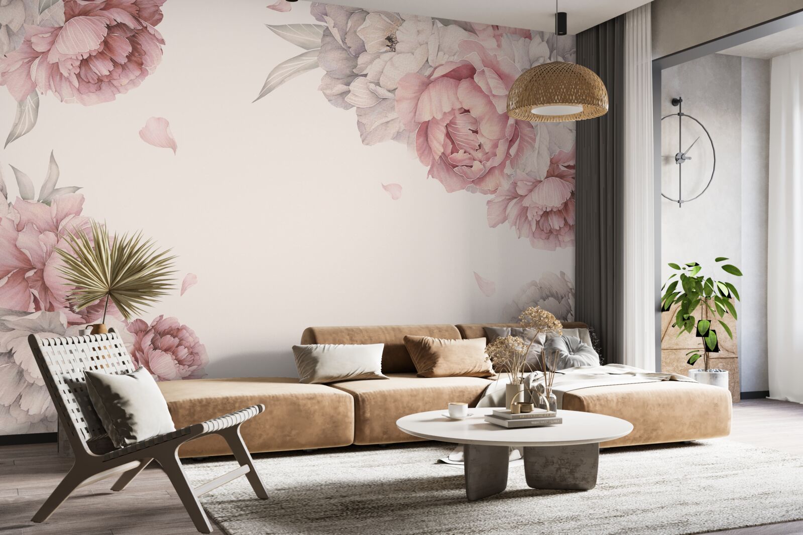 Fototapeta duże gałęzie różowych piwonii