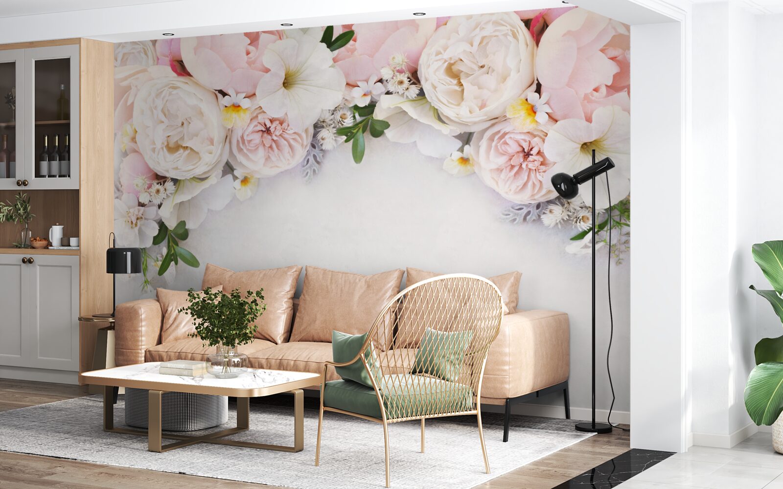 Fototapeta gałąź dużych piwonii w jasnoróżowym kolorze