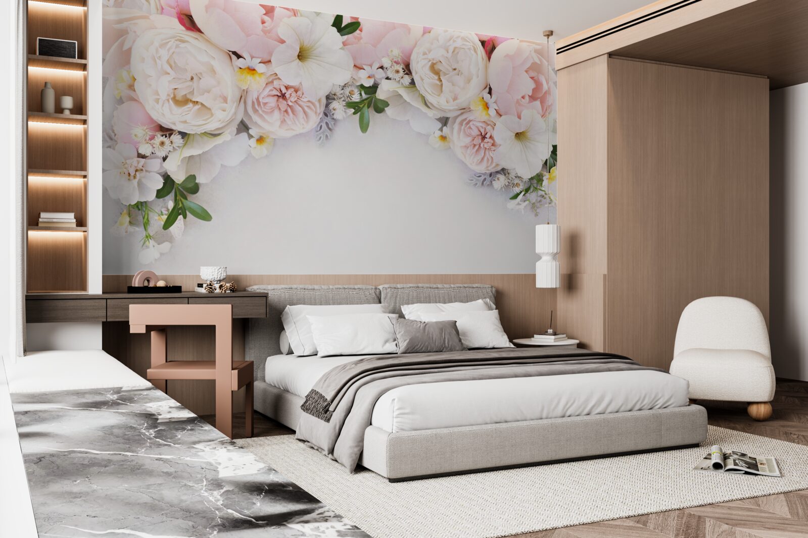 Fototapeta gałąź dużych piwonii w jasnoróżowym kolorze