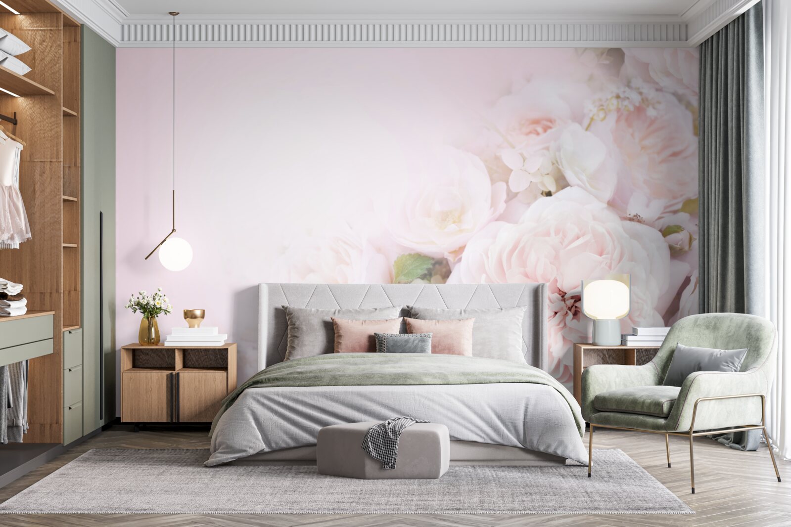 Fototapeta jasne tło ozdobione jest delikatnymi kwiatami