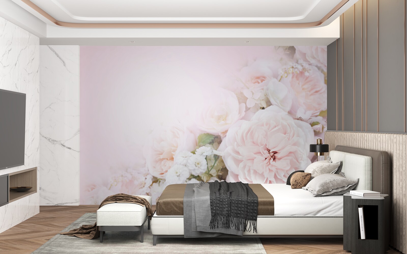 Fototapeta jasne tło ozdobione jest delikatnymi kwiatami