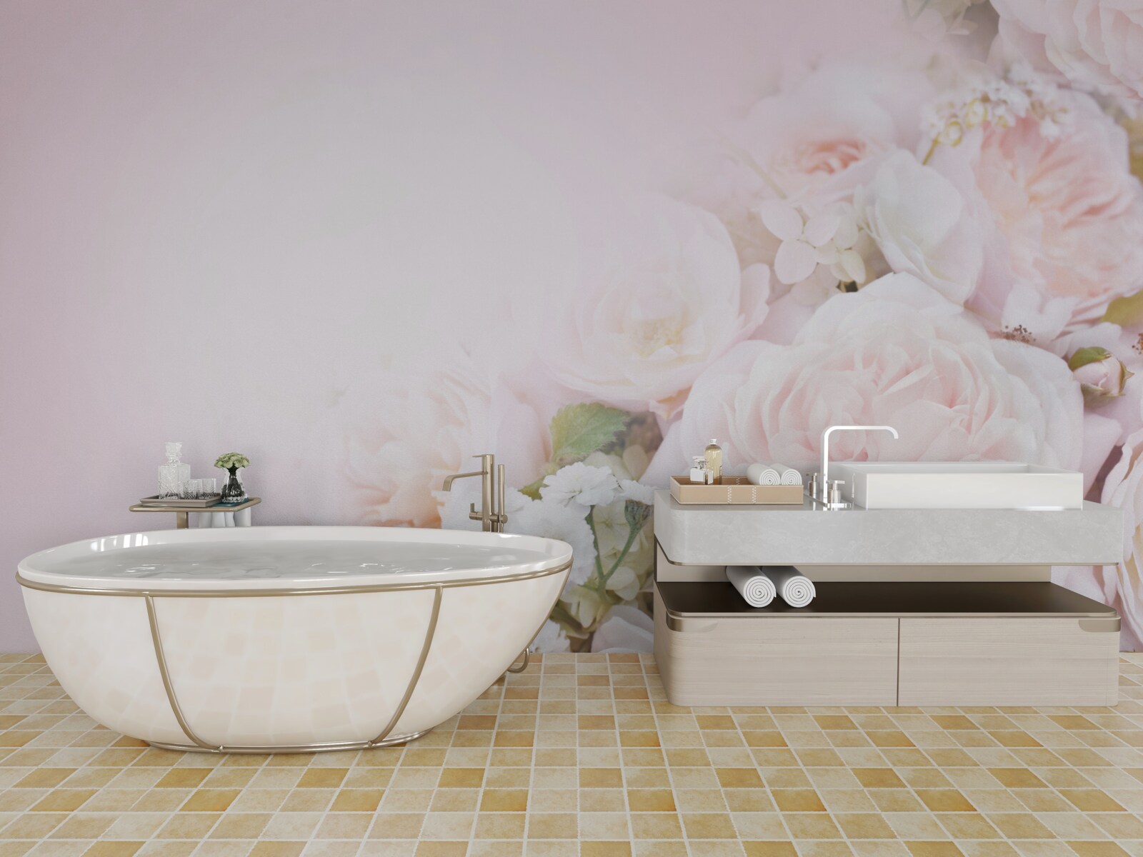 Fototapeta jasne tło ozdobione jest delikatnymi kwiatami