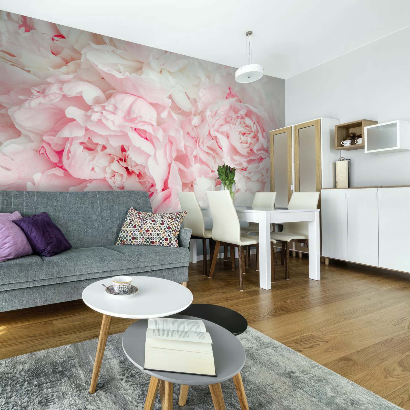 Fototapeta kwiaty białe z dużymi liśćmi