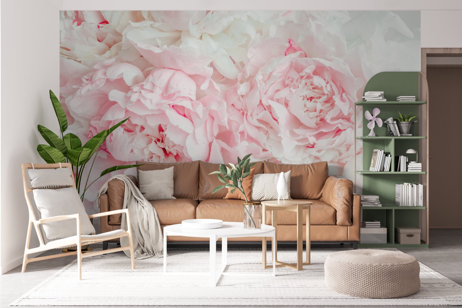 Fototapeta kwiaty białe z dużymi liśćmi