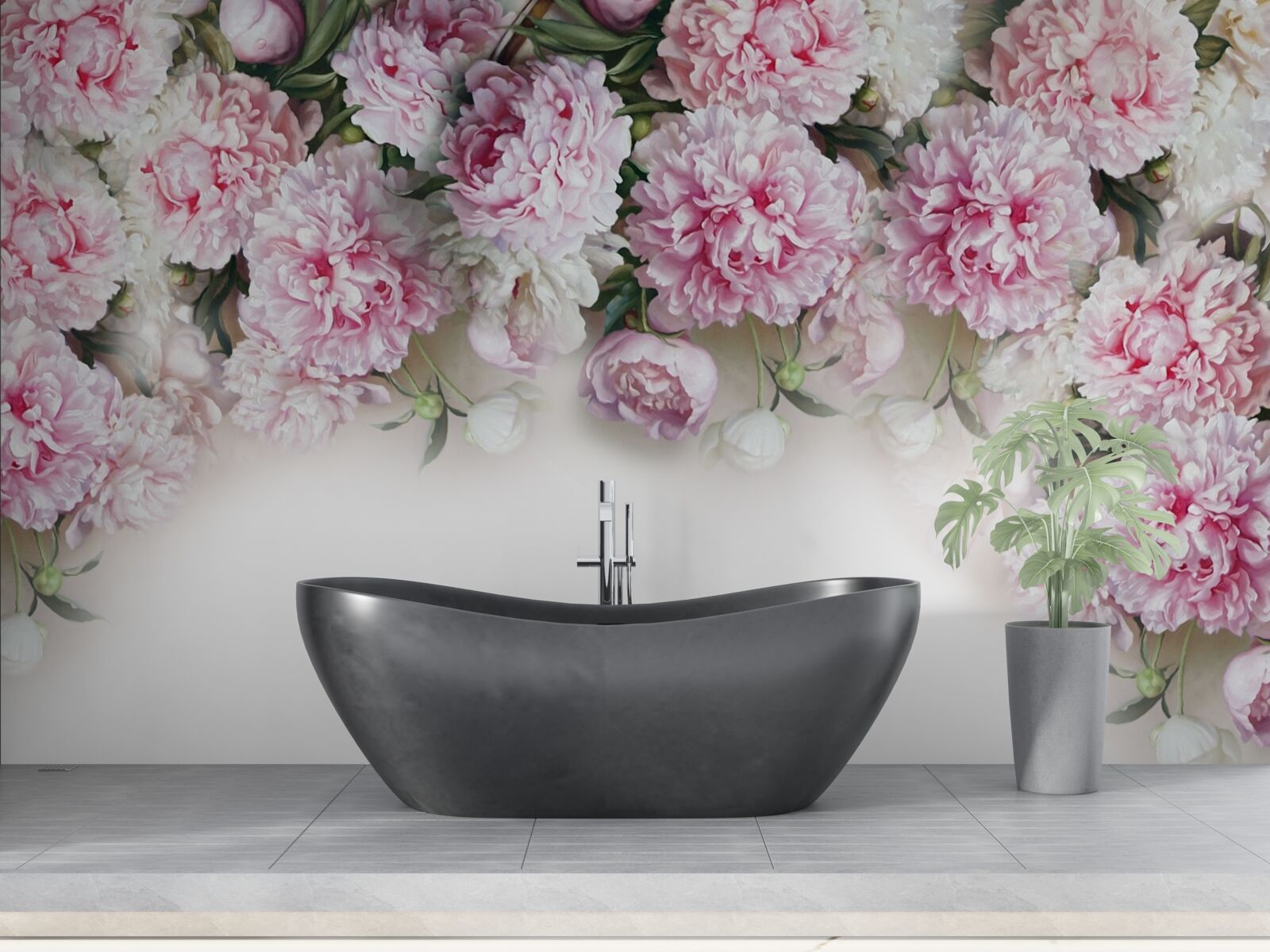 Fototapeta kwiaty o biało-różowej barwie, opadające kaskadą