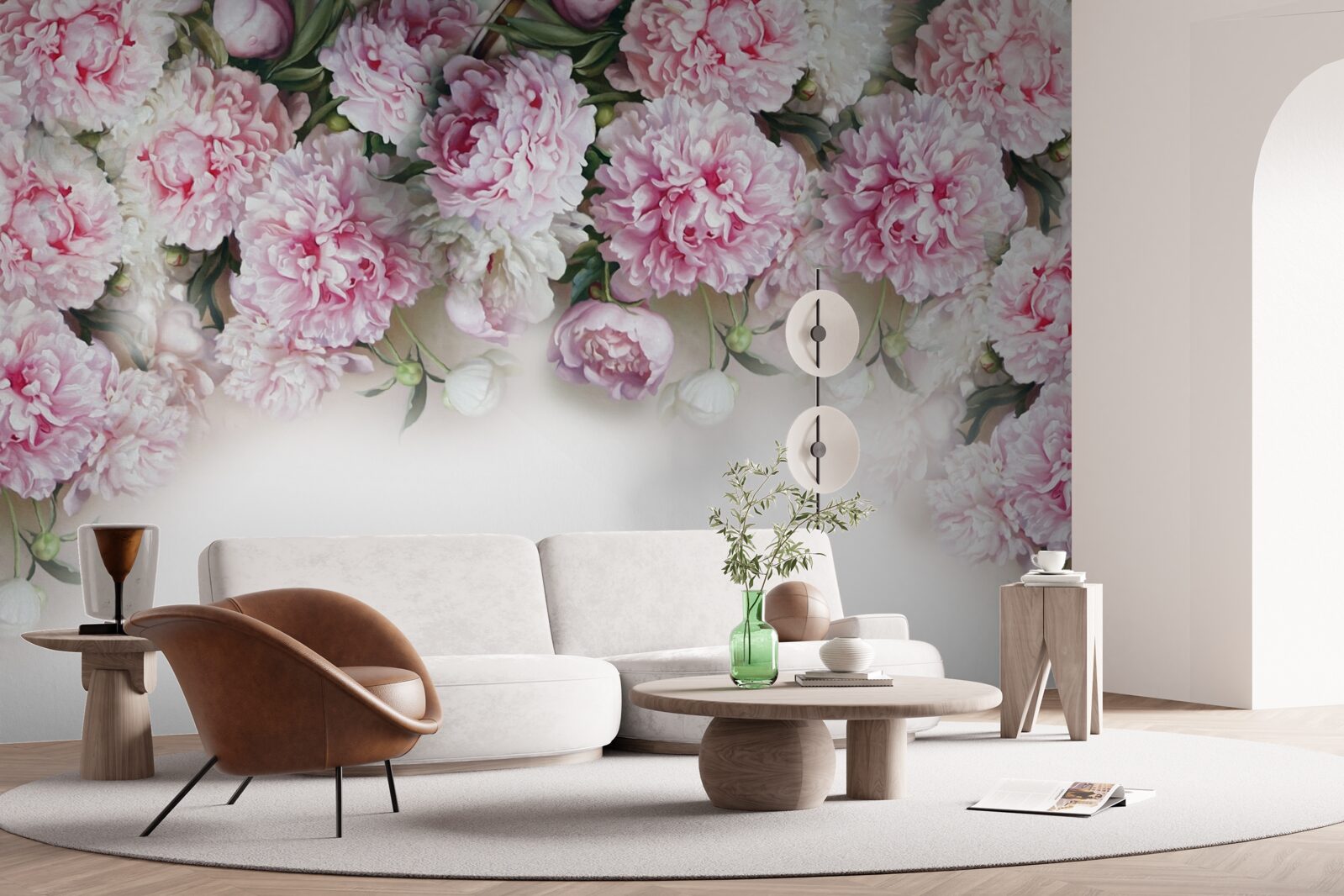 Fototapeta kwiaty o biało-różowej barwie, opadające kaskadą