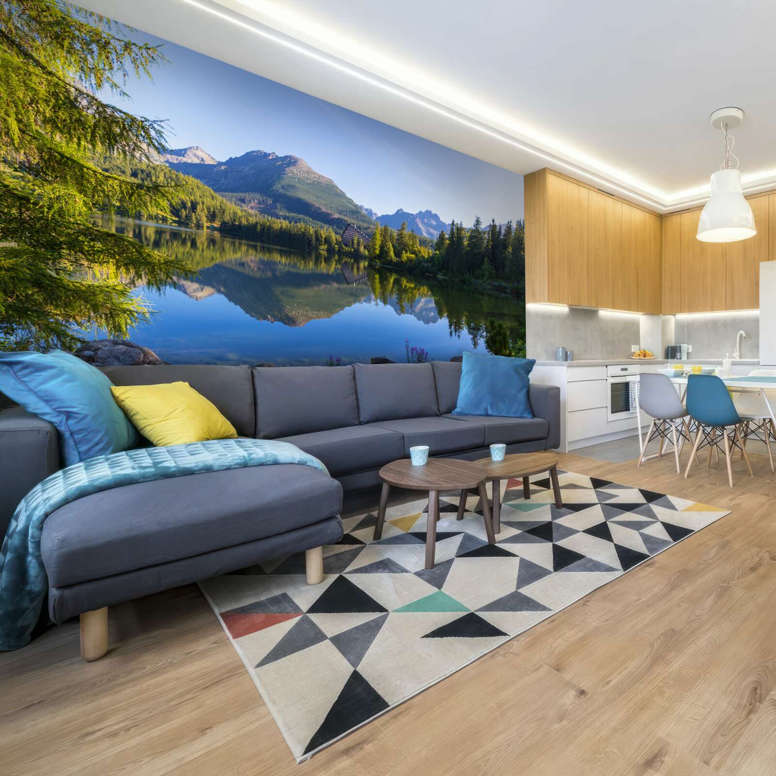 Fototapeta słoneczny dzień nad spokojną górską rzeką