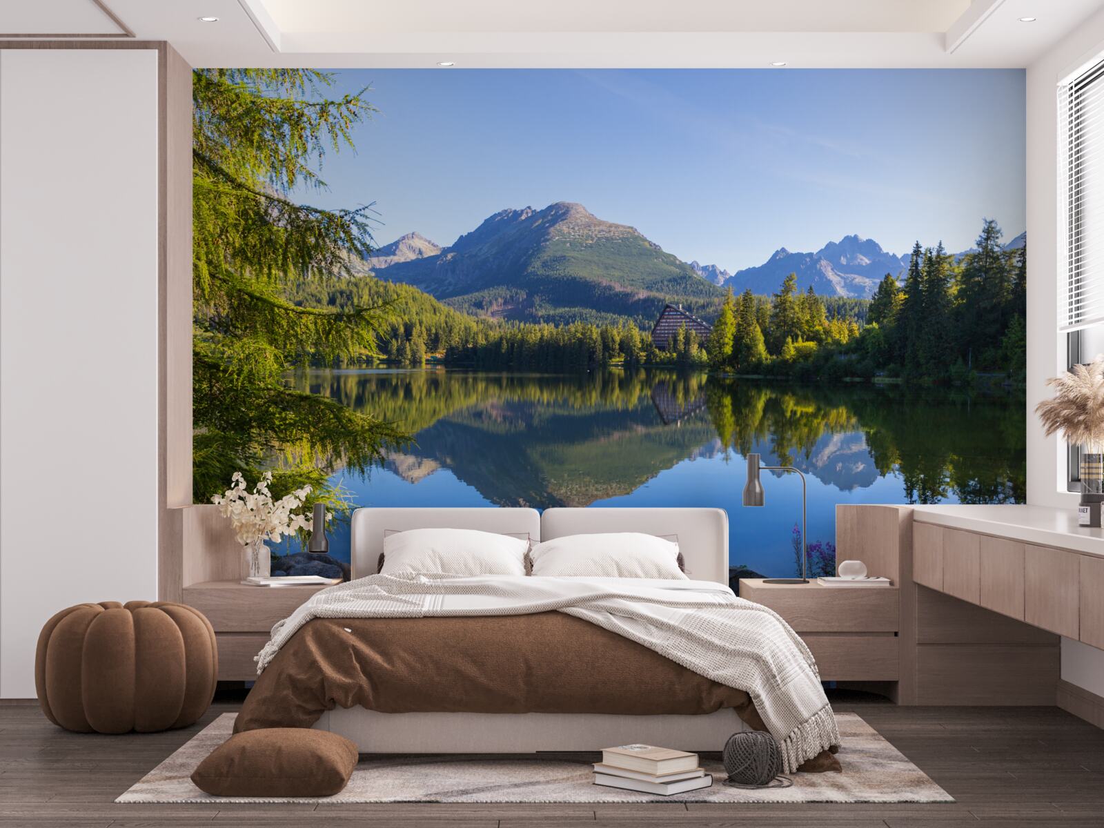 Fototapeta słoneczny dzień nad spokojną górską rzeką