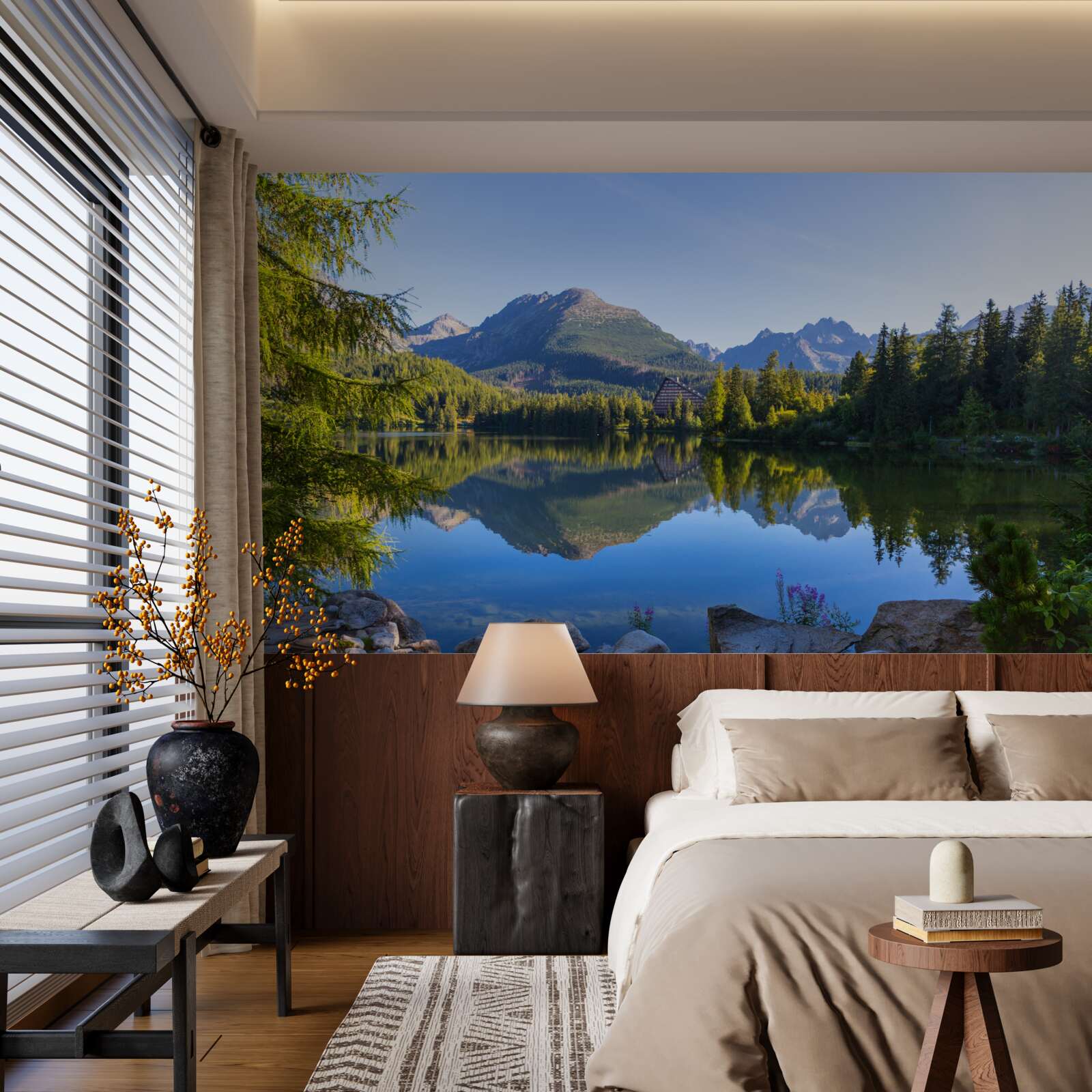 Fototapeta słoneczny dzień nad spokojną górską rzeką