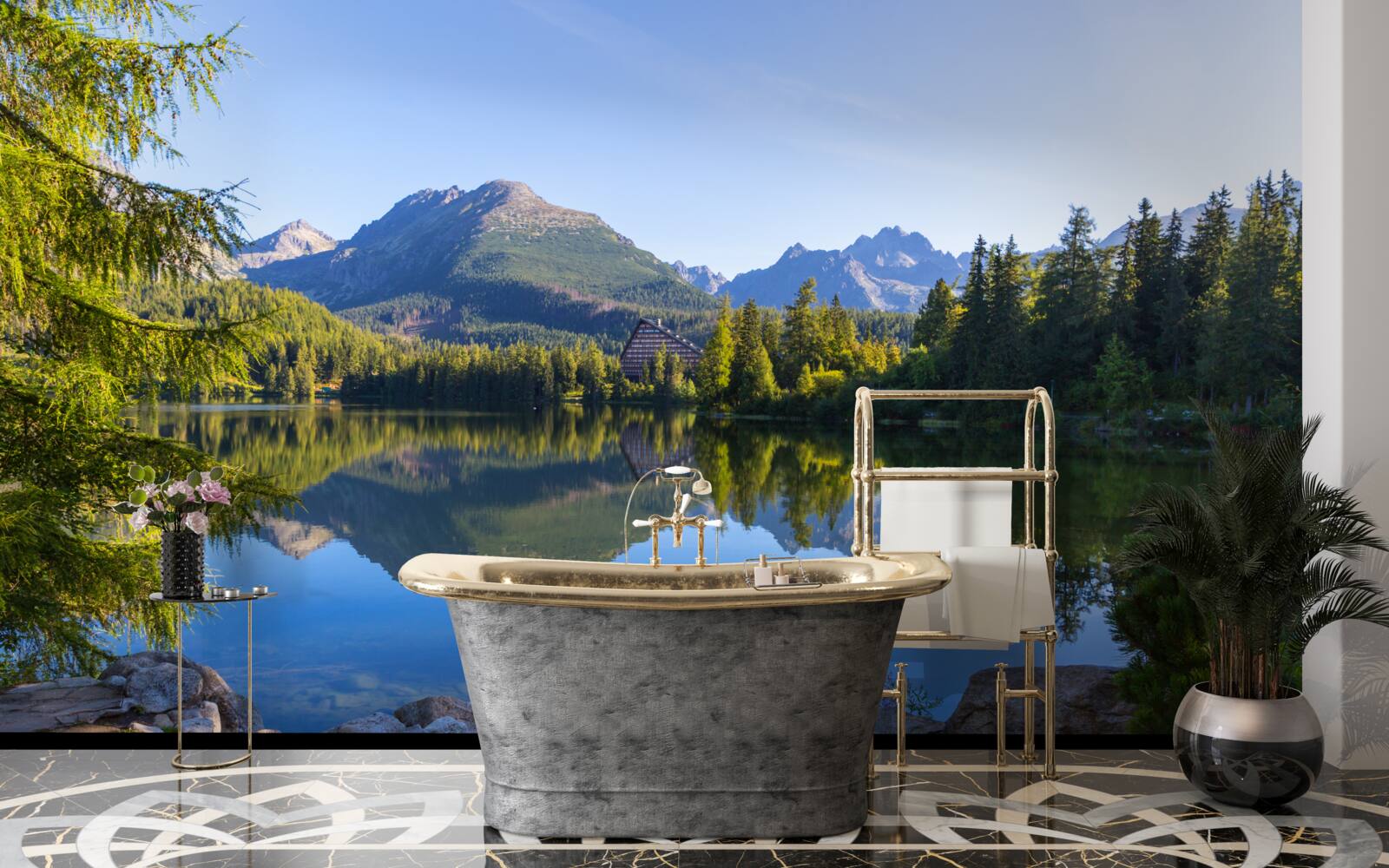 Fototapeta słoneczny dzień nad spokojną górską rzeką