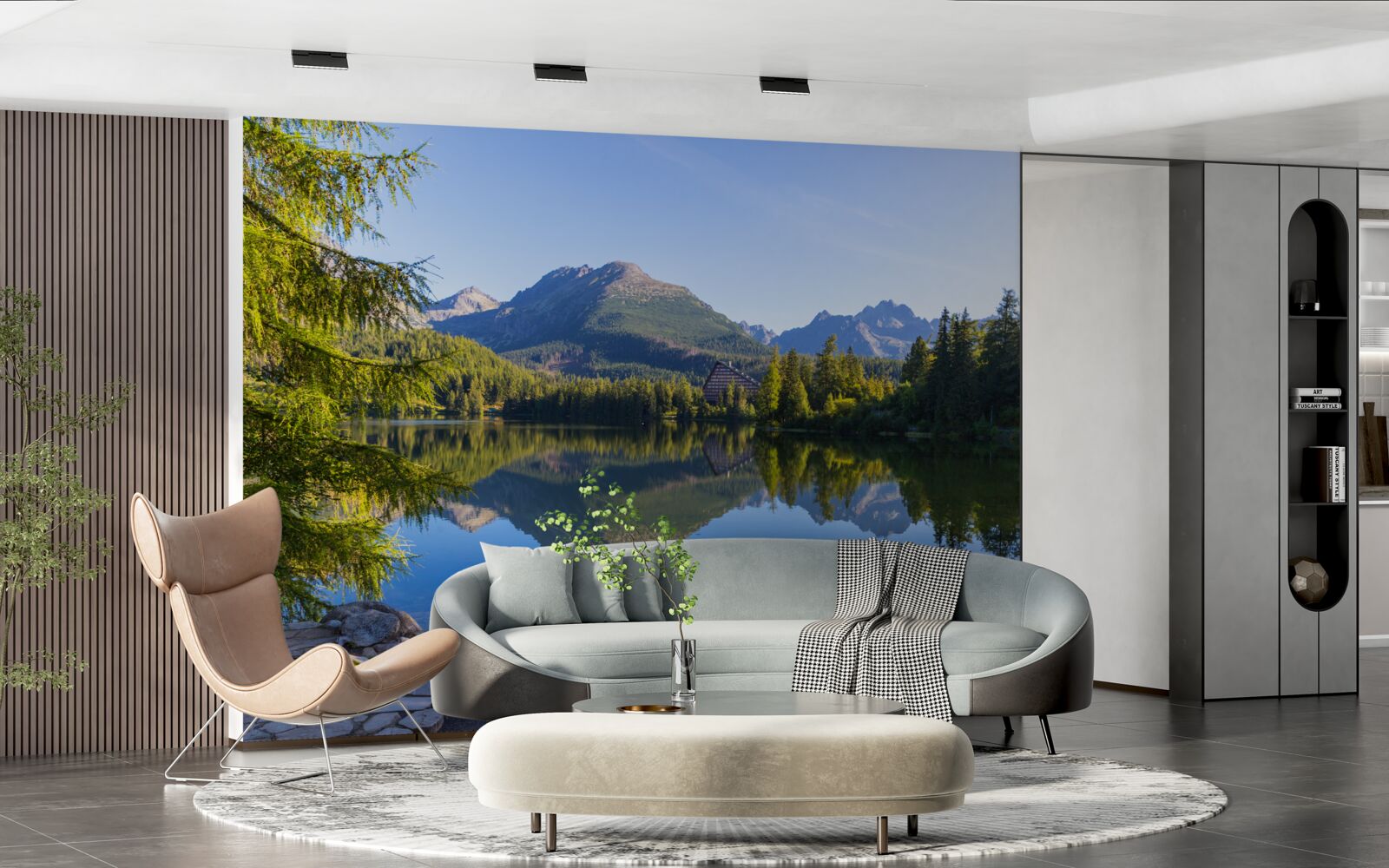 Fototapeta słoneczny dzień nad spokojną górską rzeką