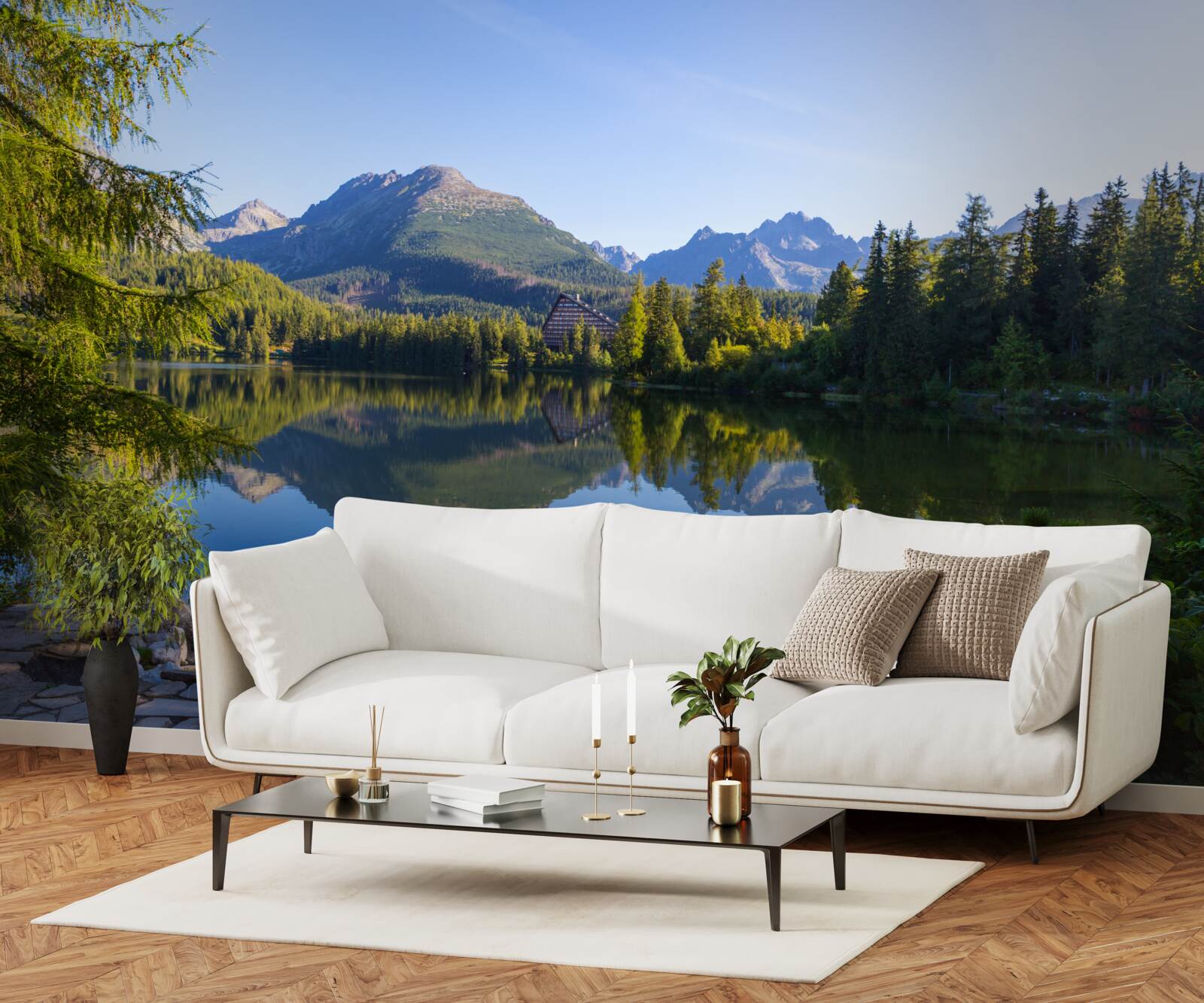 Fototapeta słoneczny dzień nad spokojną górską rzeką