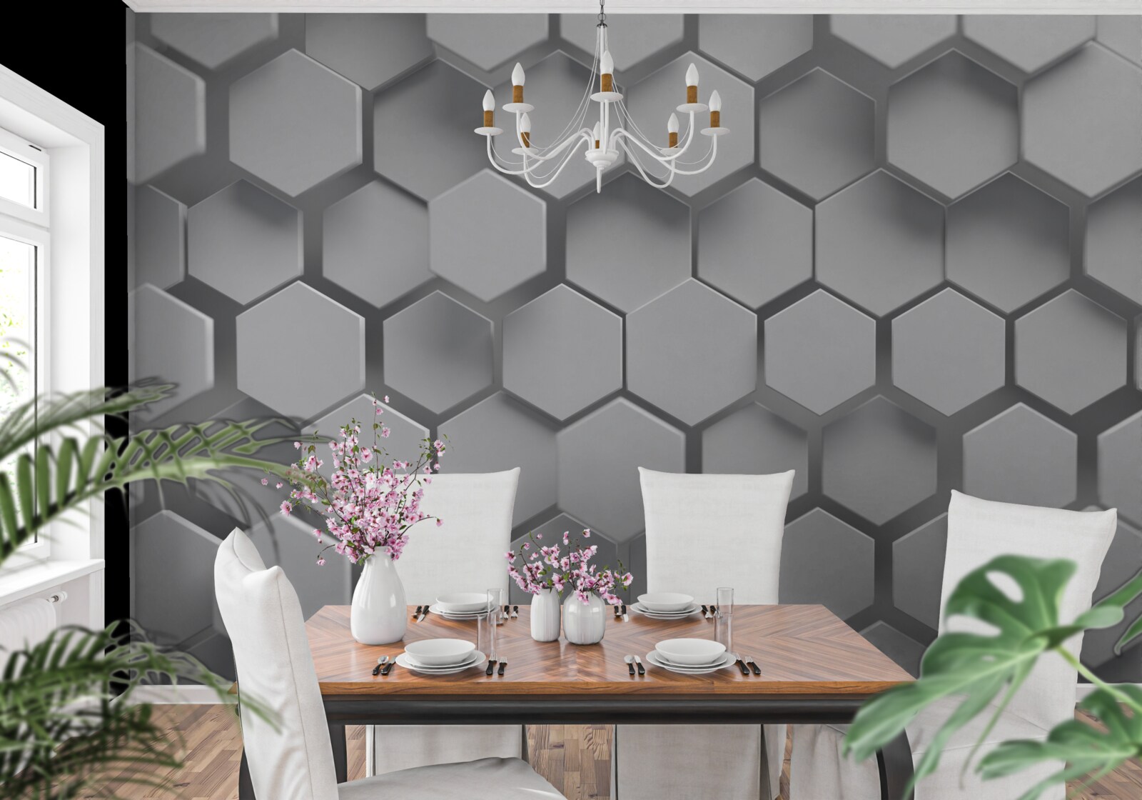 Fototapeta szare sześciokąty o wypukłym kształcie