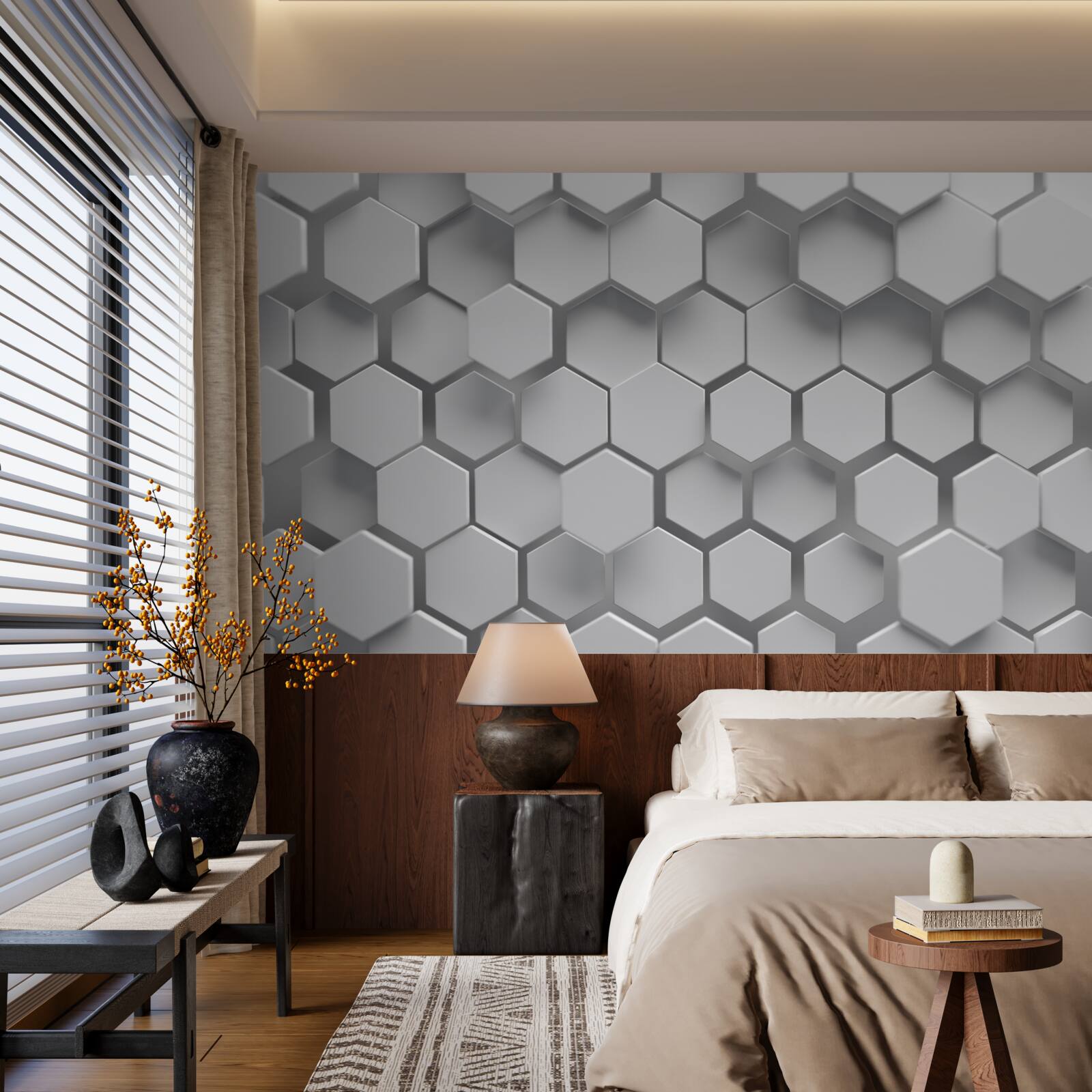 Fototapeta szare sześciokąty o wypukłym kształcie