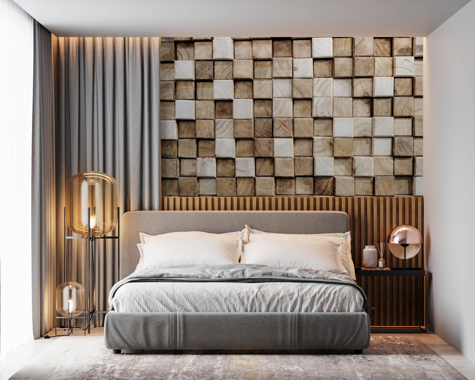 Fototapeta wolumetryczne kwadratowe konstrukcje wykonane z białego drewna