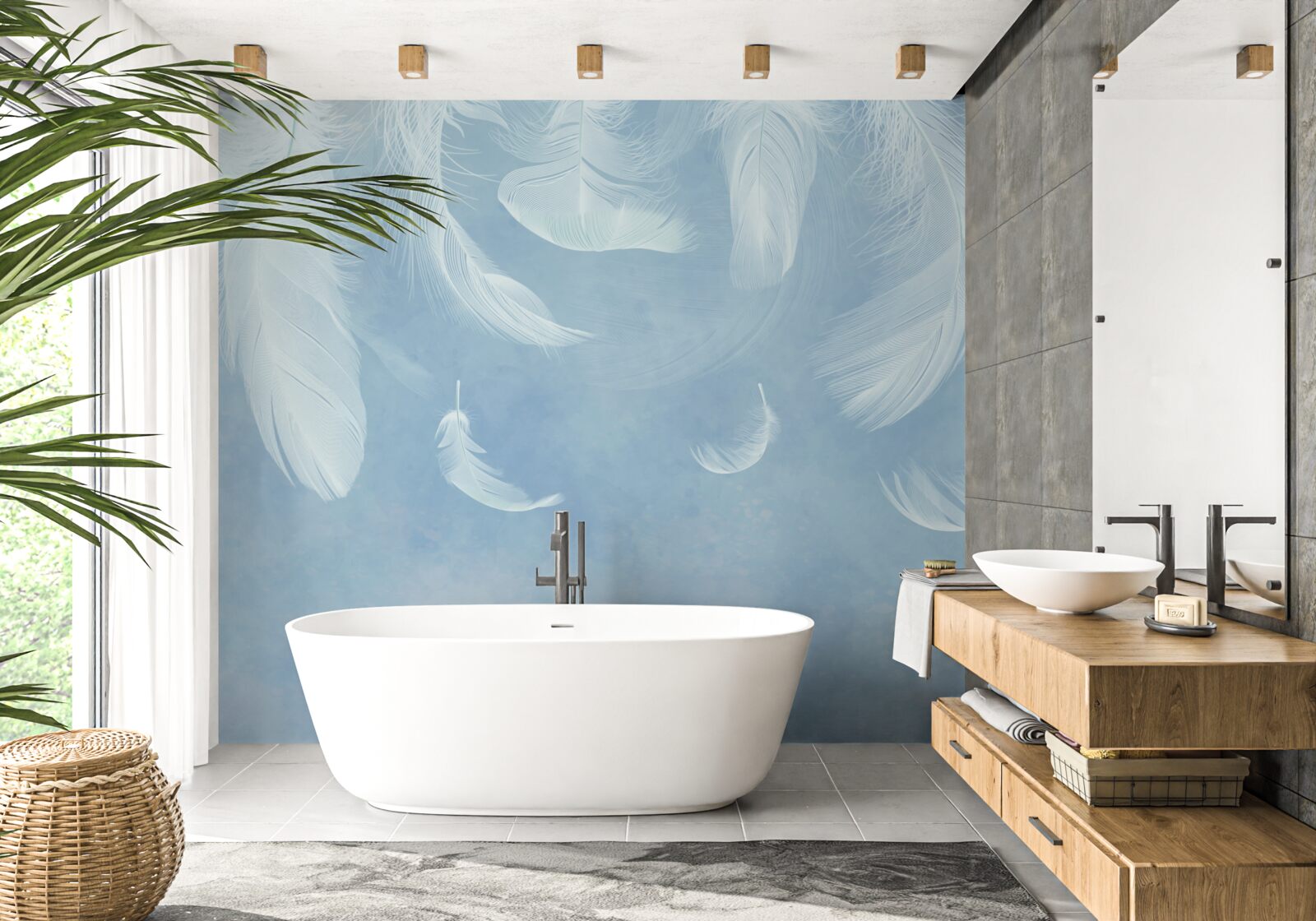 Fototapeta białe pióra opadające z łatwością