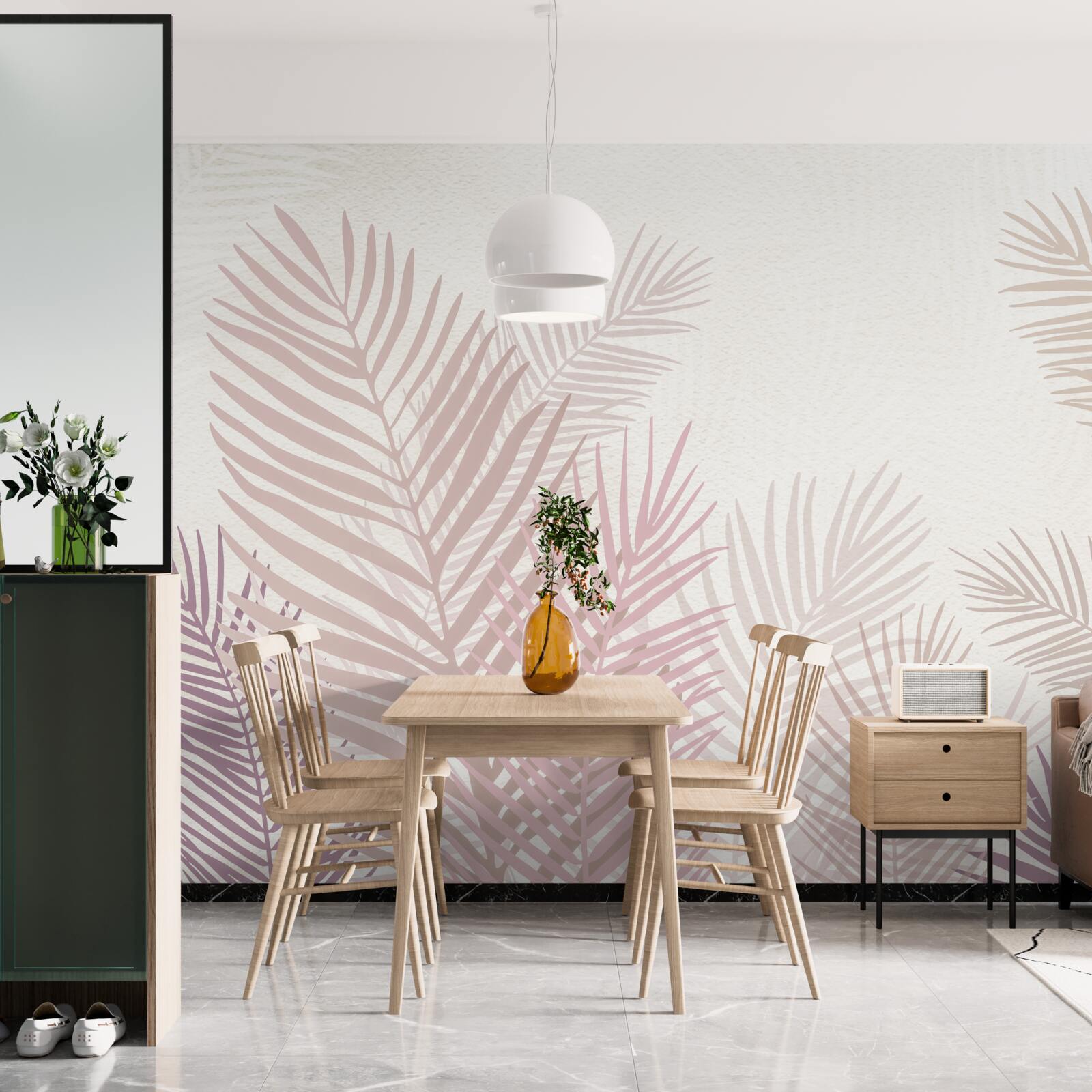 Fototapeta okres deszczowy i różowe liście paproci