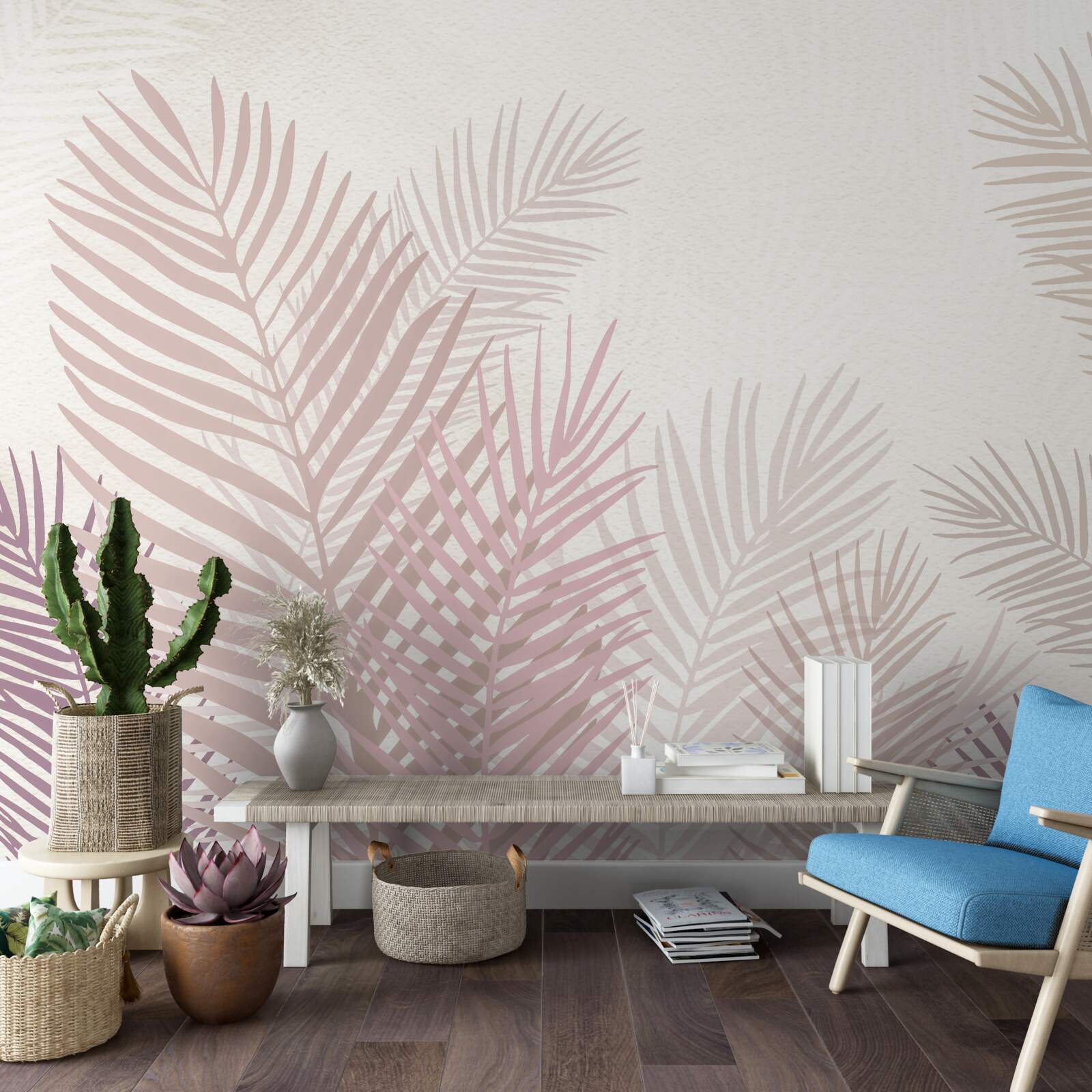 Fototapeta okres deszczowy i różowe liście paproci