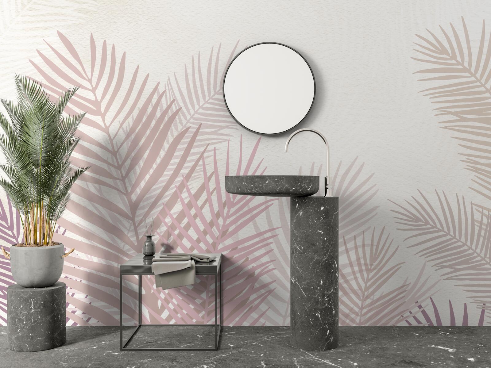 Fototapeta okres deszczowy i różowe liście paproci