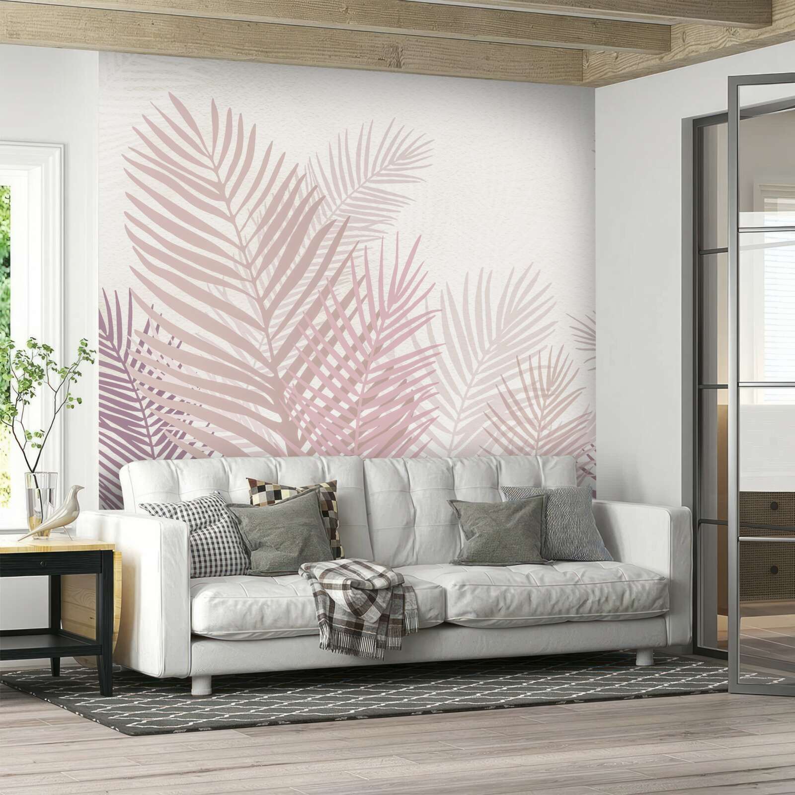 Fototapeta okres deszczowy i różowe liście paproci