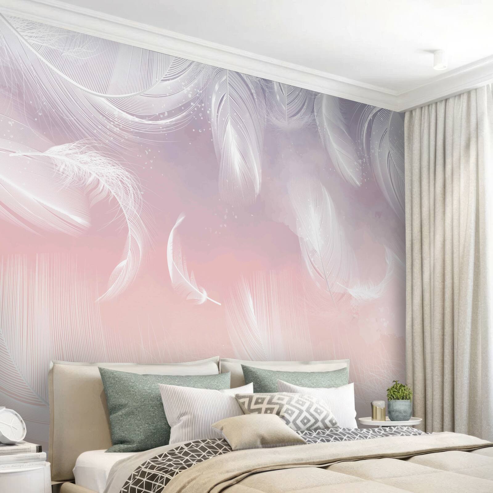 Fototapeta białe pióra unoszące się w wieczornym zachodzie słońca