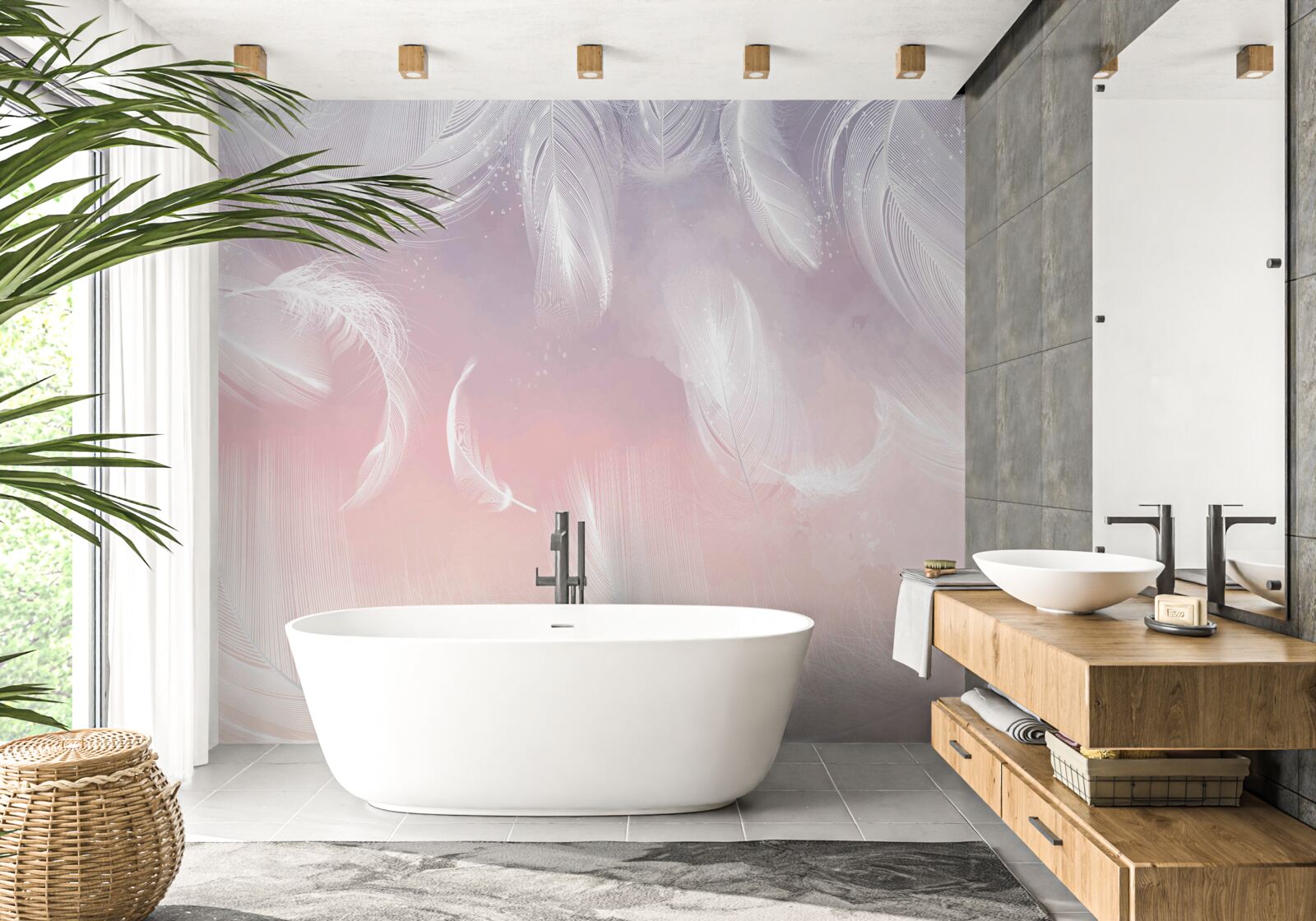 Fototapeta białe pióra unoszące się w wieczornym zachodzie słońca