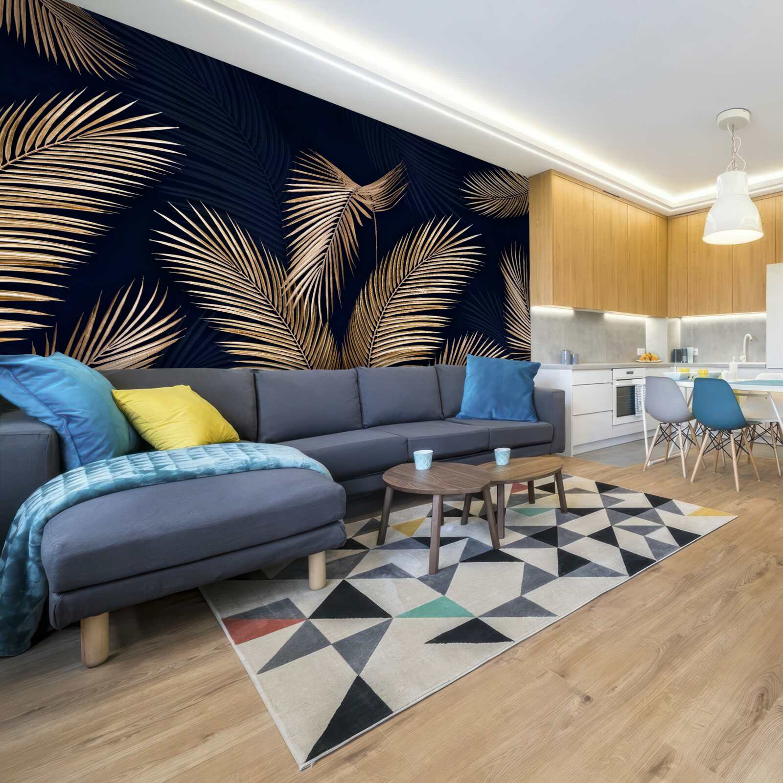 Fototapeta ciemne tło ozdobione złotymi piórami