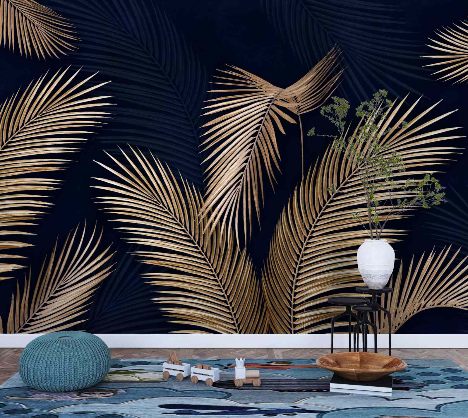 Fototapeta ciemne tło ozdobione złotymi piórami