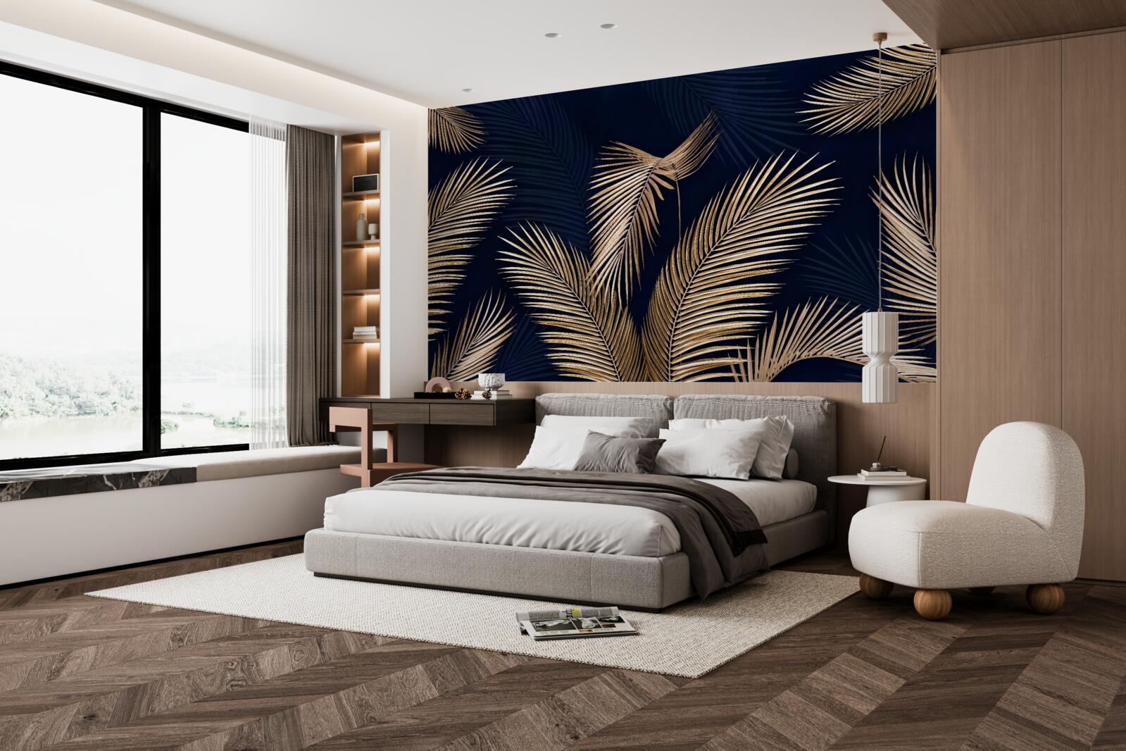 Fototapeta ciemne tło ozdobione złotymi piórami