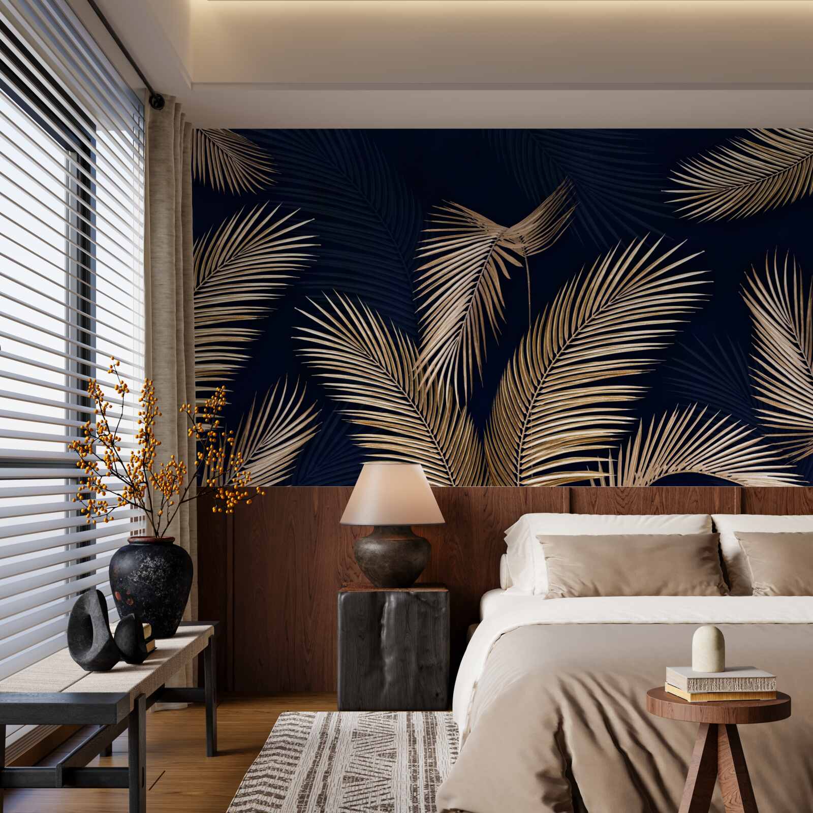 Fototapeta ciemne tło ozdobione złotymi piórami