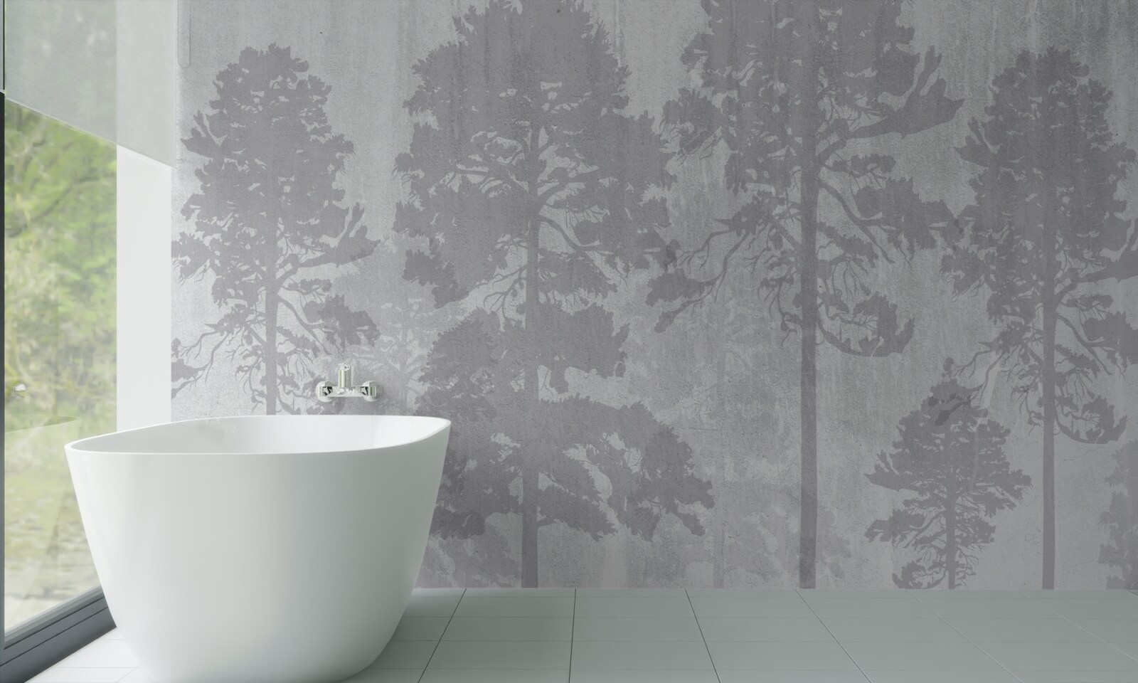 Fototapeta mgliste kontury drzew leśnych na skraju wyglądają smukło