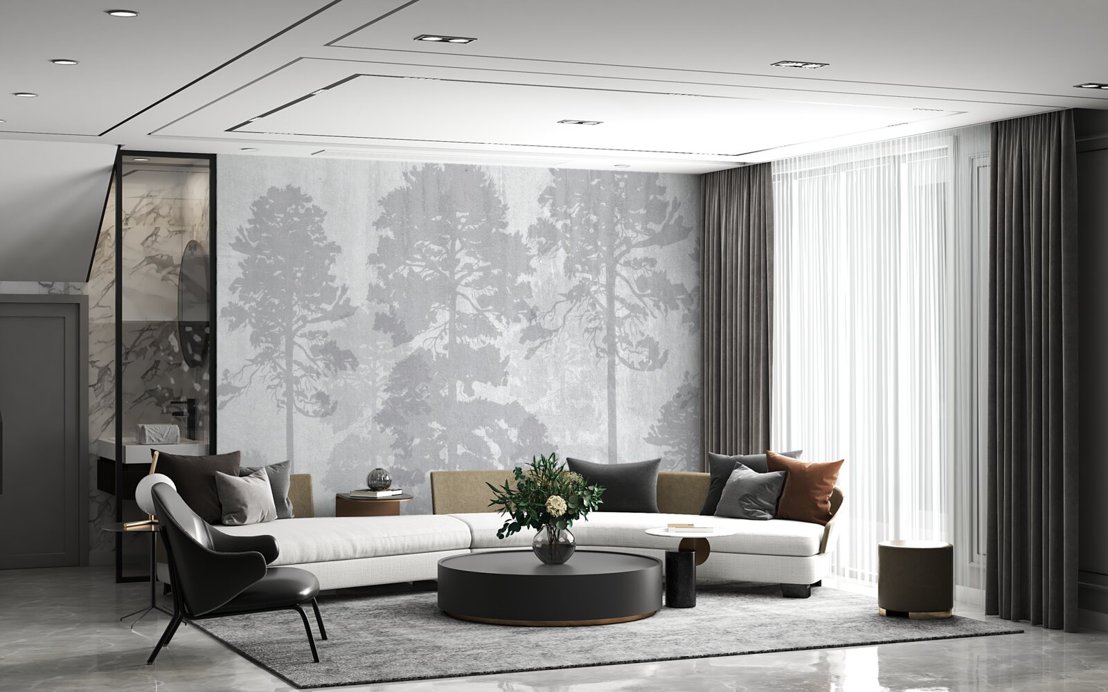 Fototapeta mgliste kontury drzew leśnych na skraju wyglądają smukło