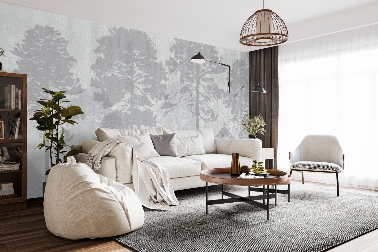 Fototapeta mgliste kontury drzew leśnych na skraju wyglądają smukło